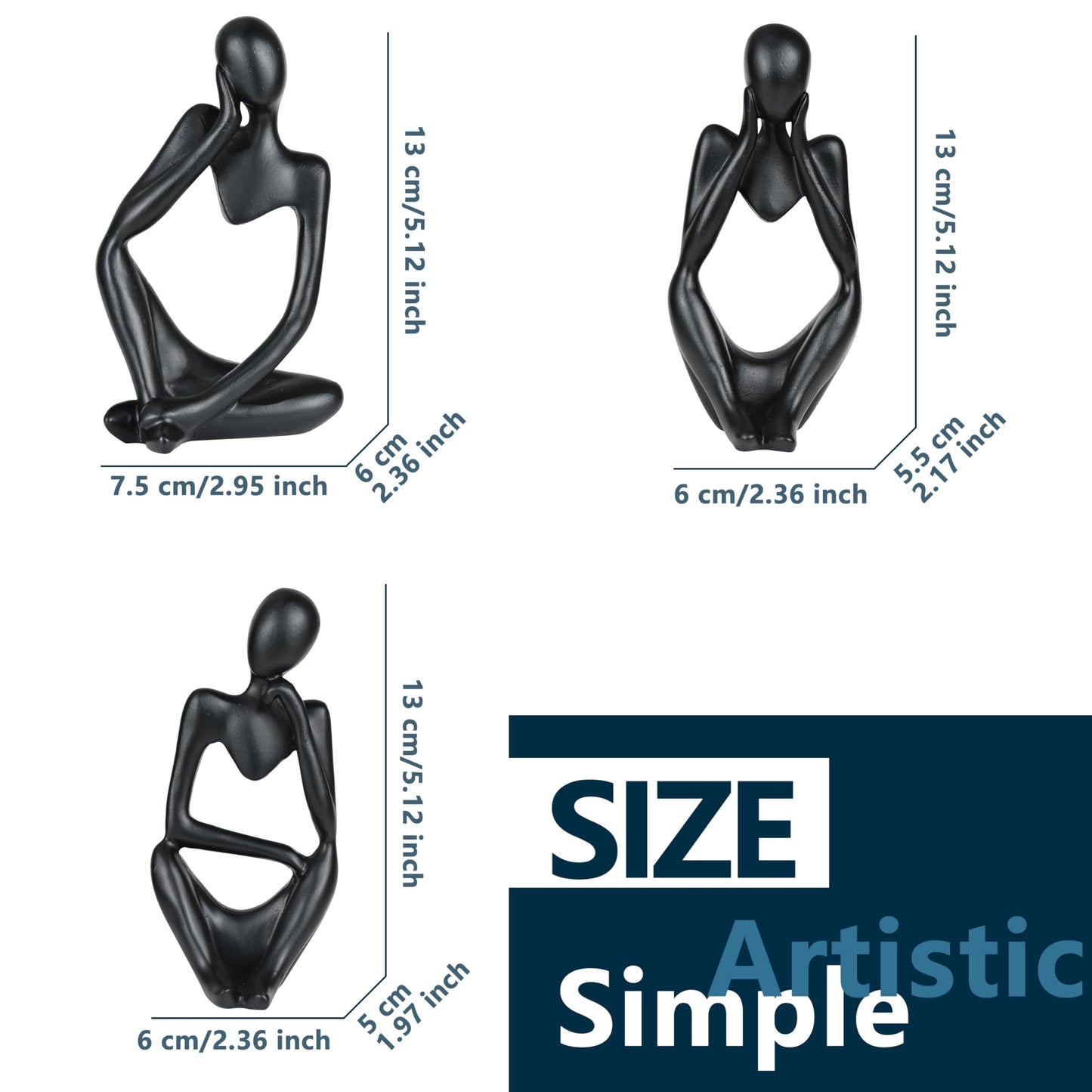 BOPART Gold Thinker Statues 3 Piece Modern Figurine Set