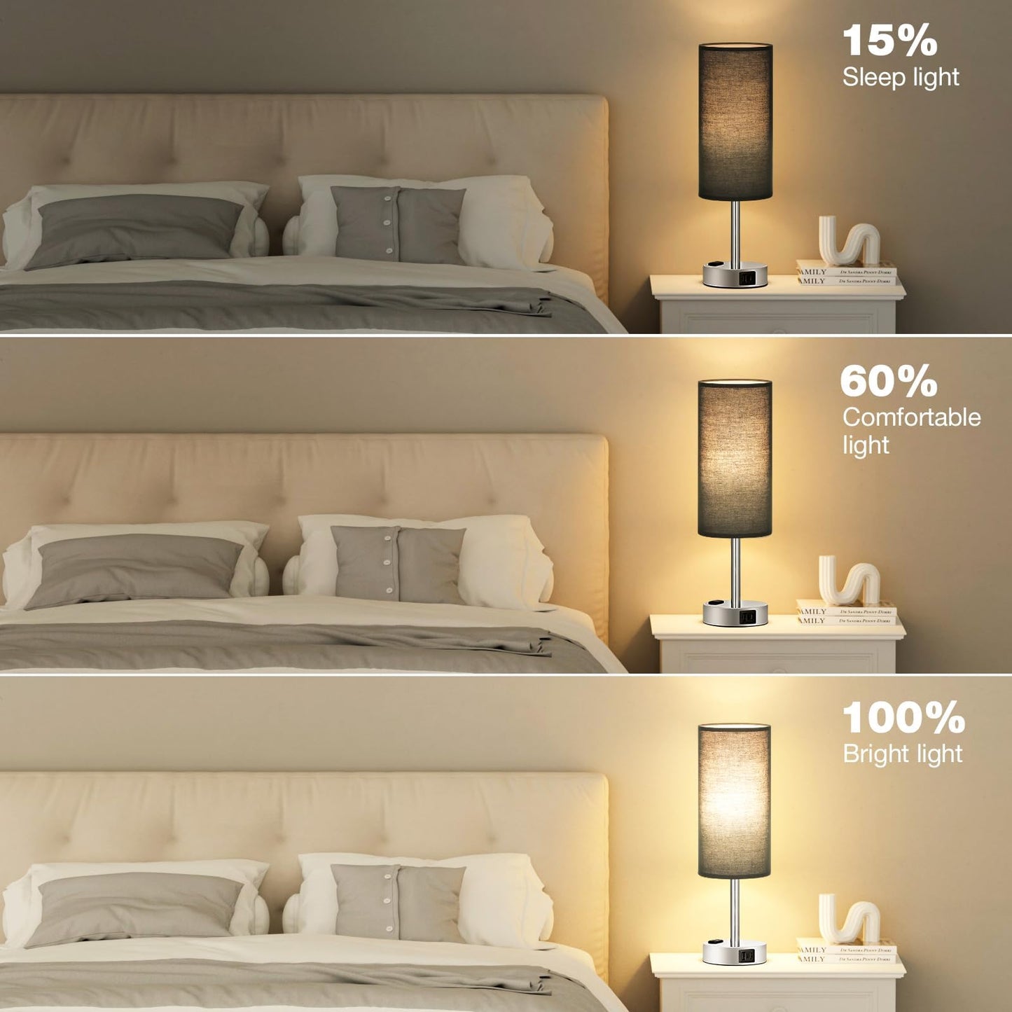 Fenmzee Rose Gold Crystal Touch Lamp 3 Way Dimmable with USB