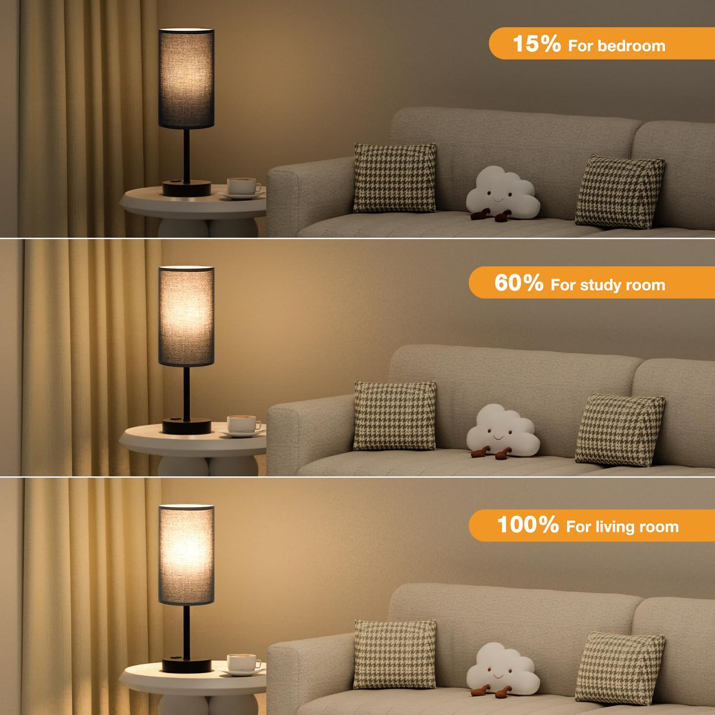 Fenmzee Rose Gold Crystal Touch Lamp 3 Way Dimmable with USB