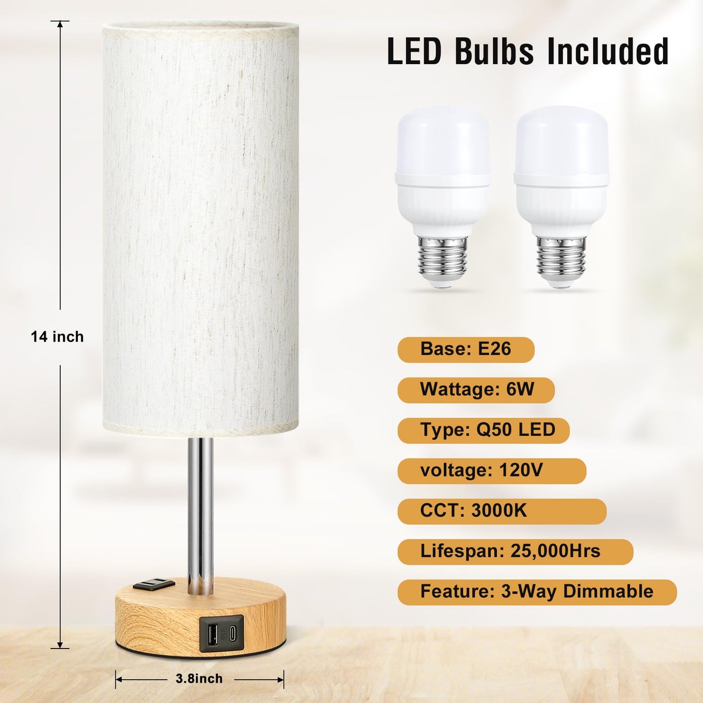 Fenmzee Rose Gold Crystal Touch Lamp 3 Way Dimmable with USB