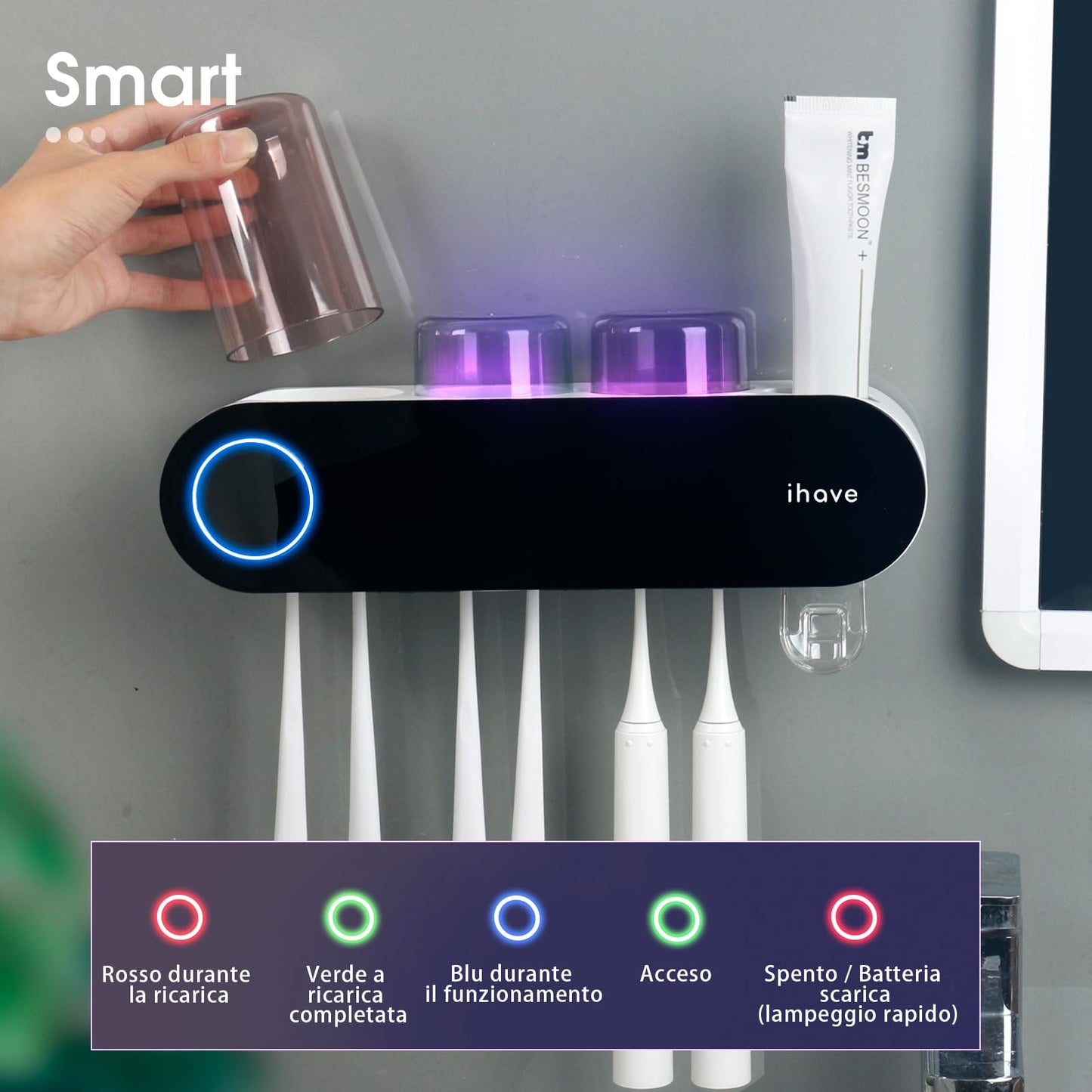 iHave Wall Mount Toothbrush Holder UV Sanitizer and Dispenser