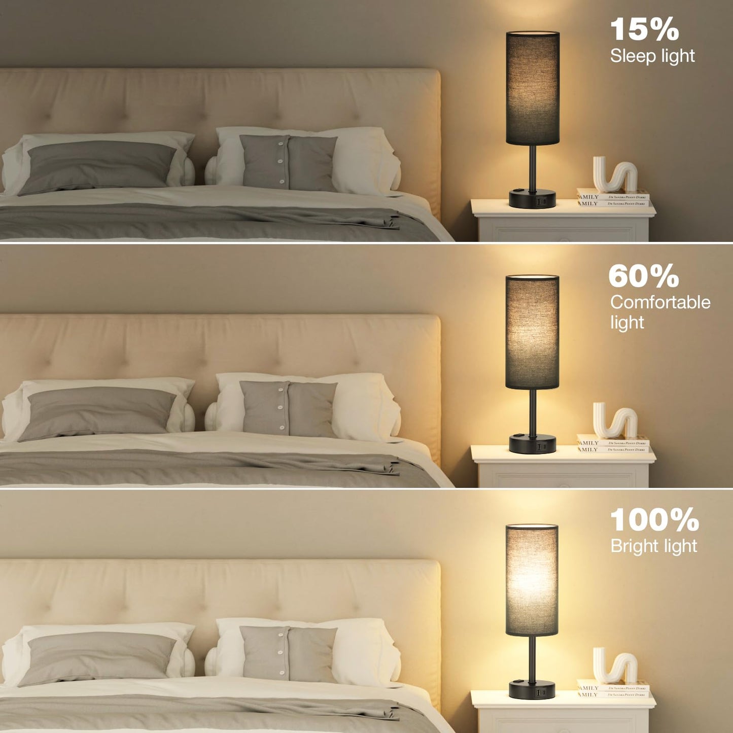 Fenmzee Rose Gold Crystal Touch Lamp 3 Way Dimmable with USB