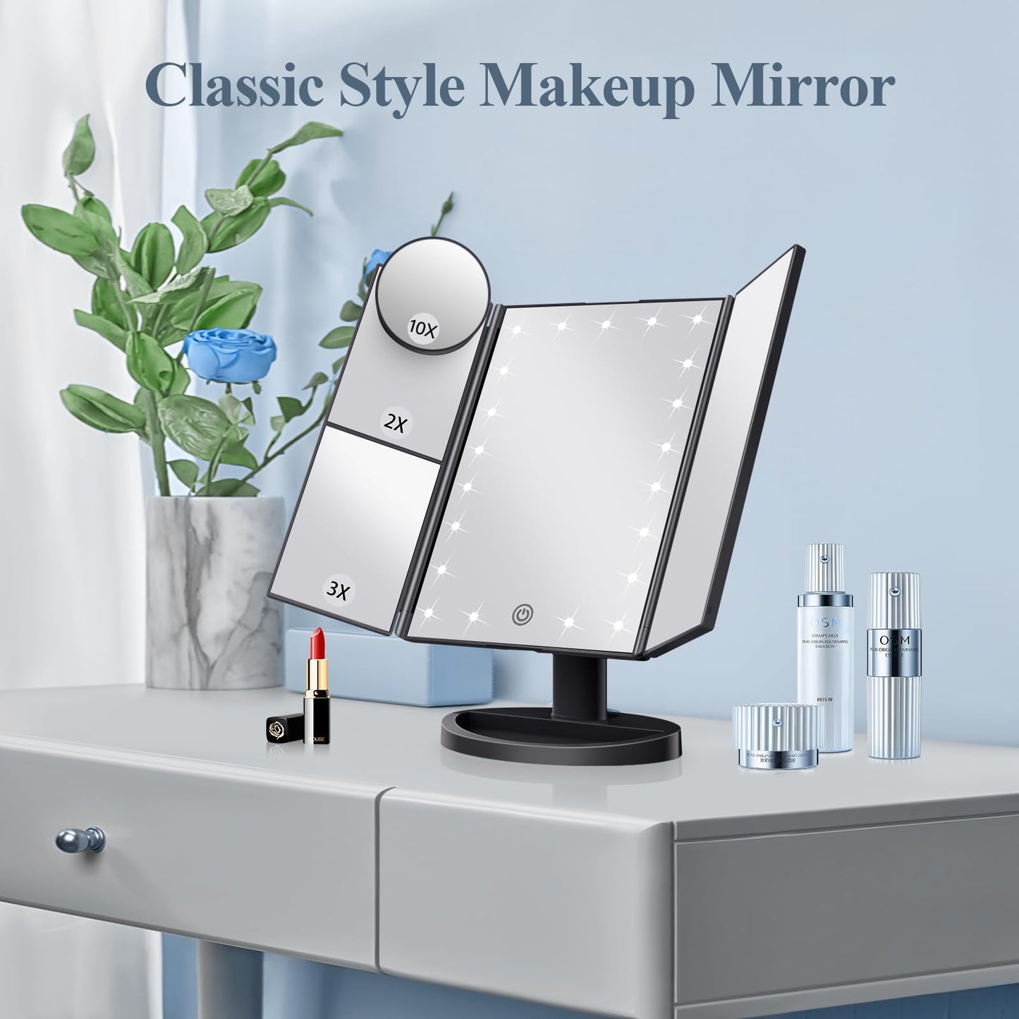 HUONUL Vanity Makeup Mirror Trifold with Lights