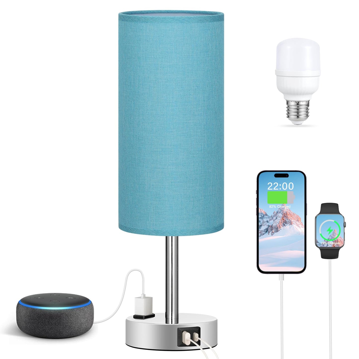 Fenmzee Rose Gold Crystal Touch Lamp 3 Way Dimmable with USB