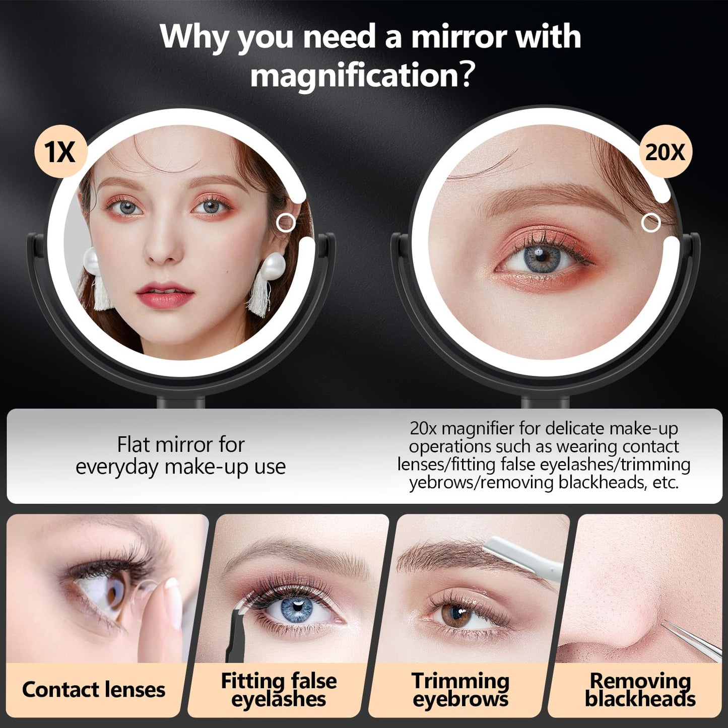 20X Magnifying Makeup Mirror Lighted Dual Sided Mirror