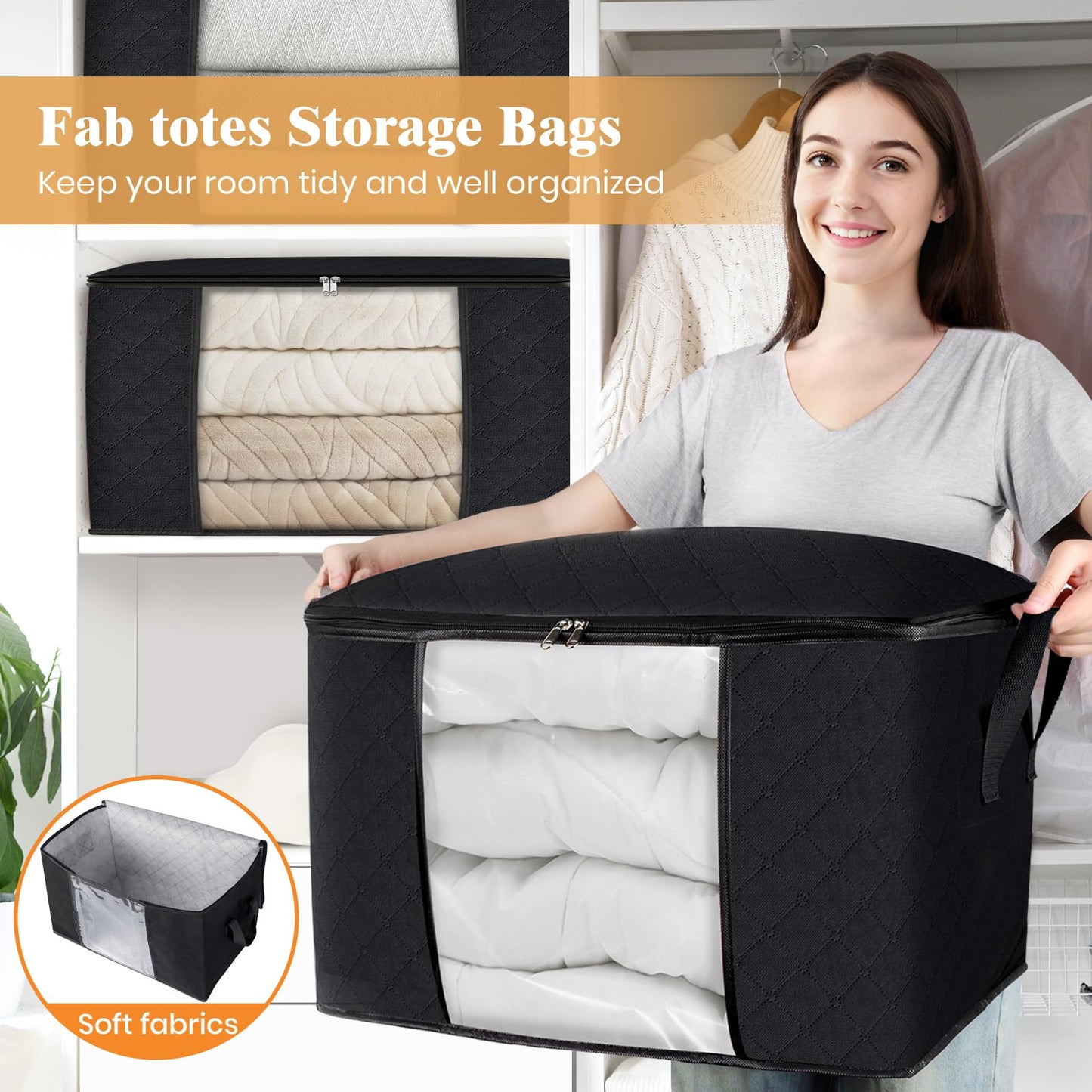 Fab Totes Clothes Storage Bags 6 Pack Foldable Organizers