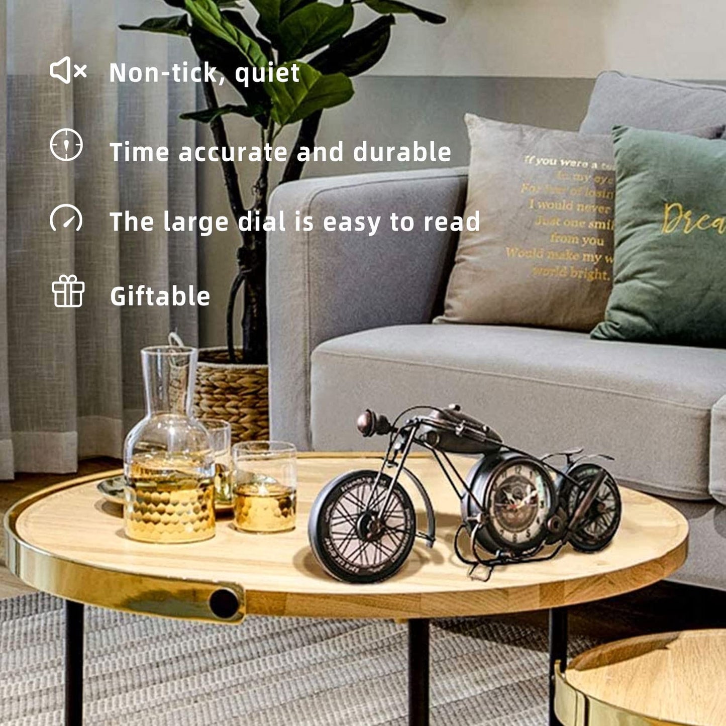 Metal Motorcycle Wall Clock Bronze Decorative Shelf Clock