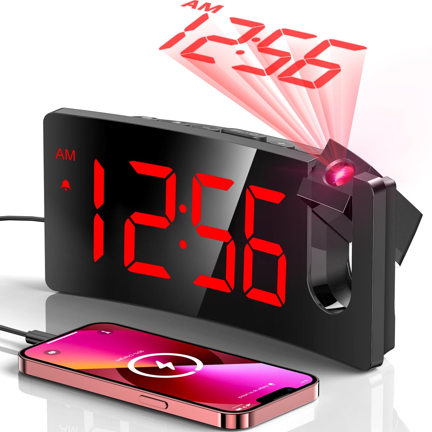 GOLOZA Projection Alarm Clock 180 Degree Rotating LED Clock