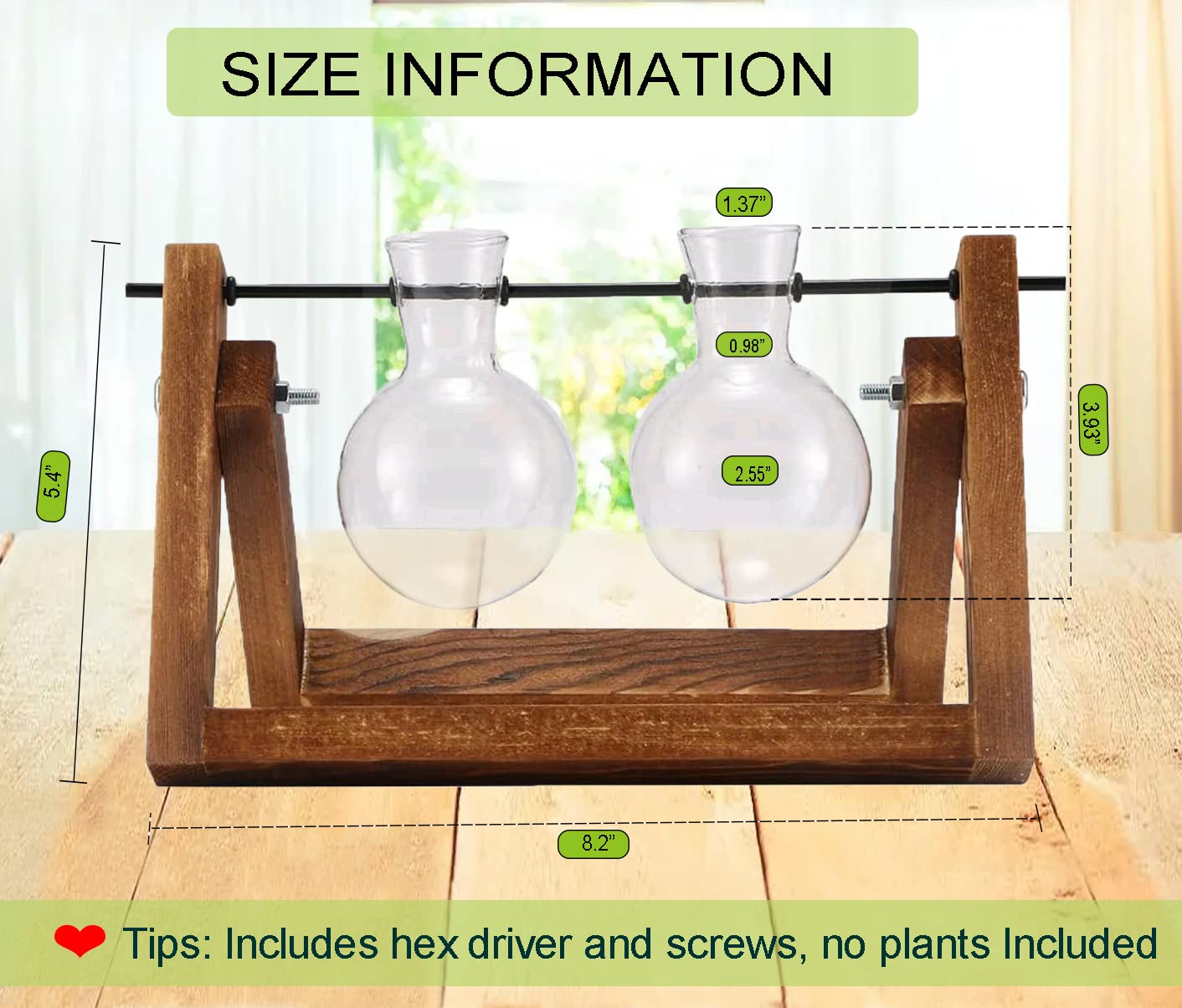 Kingbuy Terrarium Propagation Station 3 Bulb Glass Vase on Wooden Stand