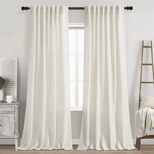 Cream Linen Curtains 84 Inch Farmhouse Semi Sheer Panels