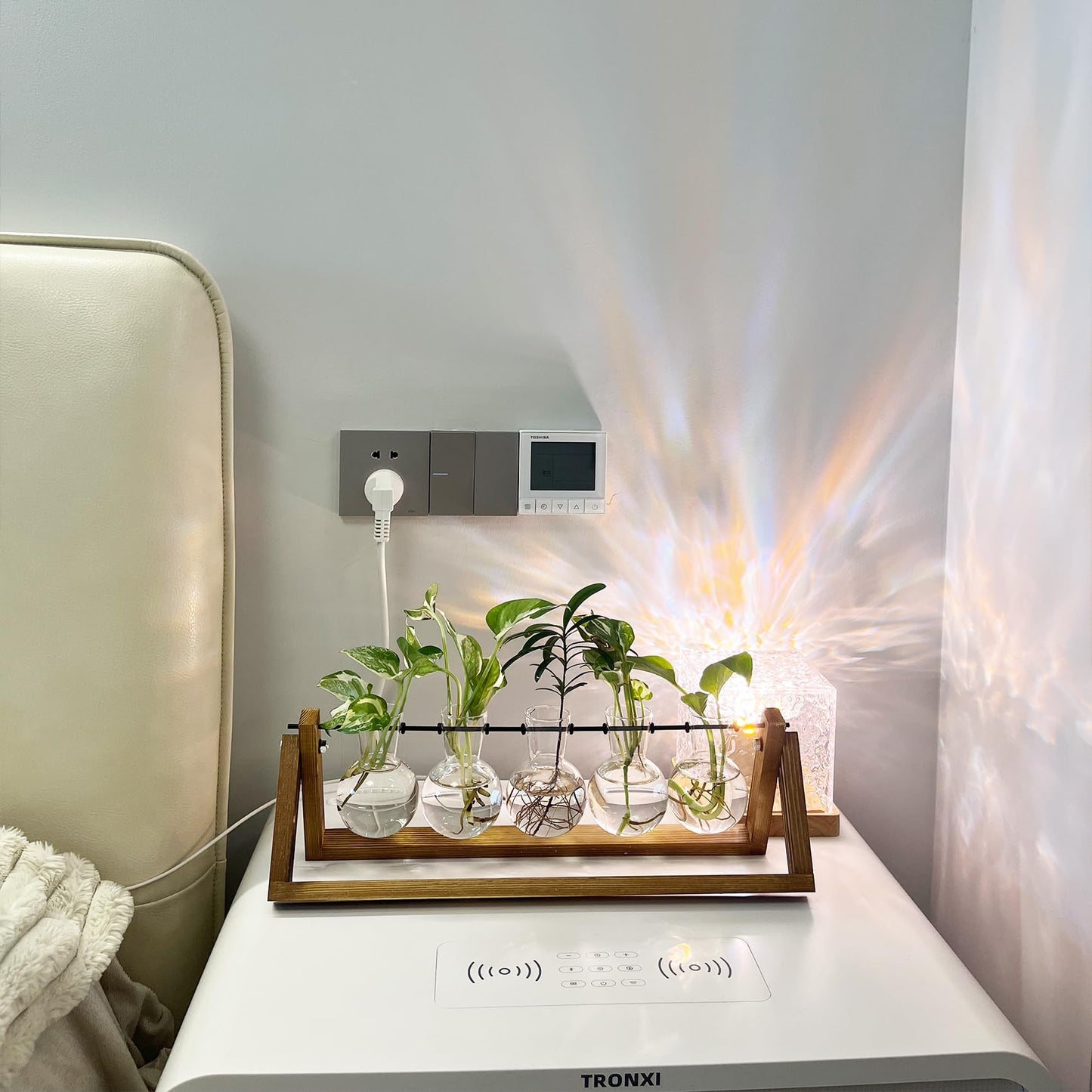 Kingbuy Terrarium Propagation Station 3 Bulb Glass Vase on Wooden Stand