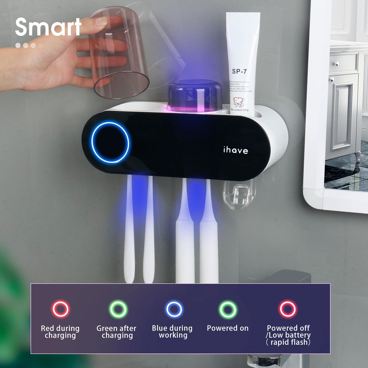 iHave Wall Mount Toothbrush Holder UV Sanitizer and Dispenser