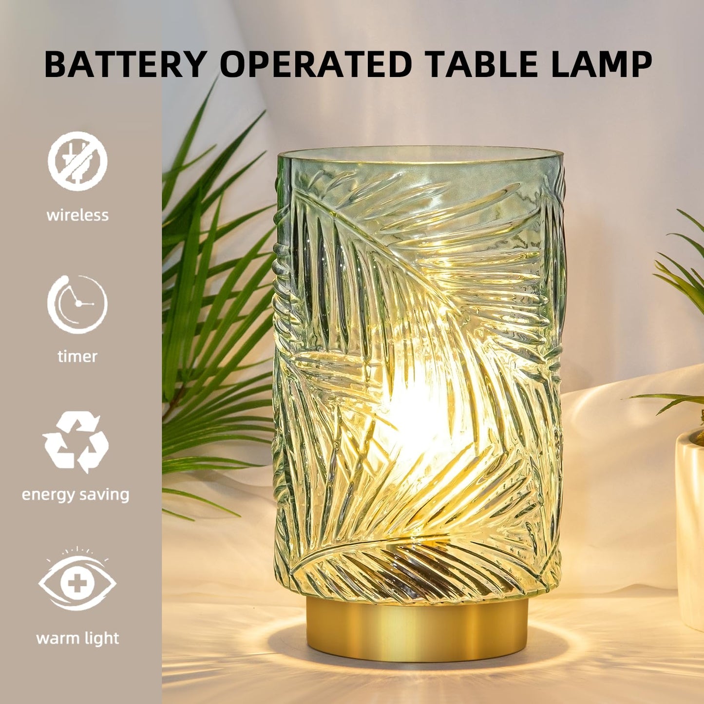 Battery Operated Cordless Table Lamp LED Nightlight with Timer