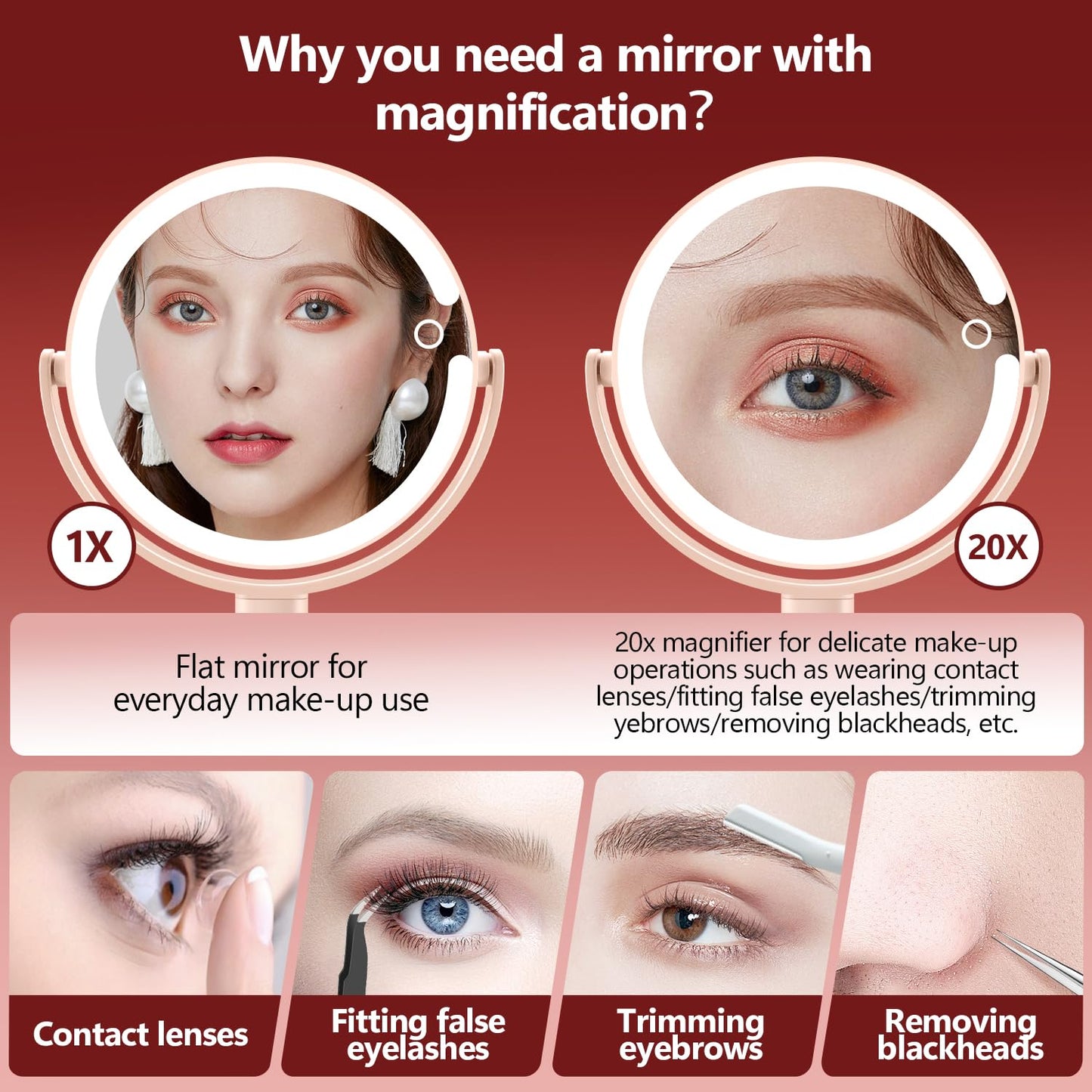 20X Magnifying Makeup Mirror Lighted Dual Sided Mirror