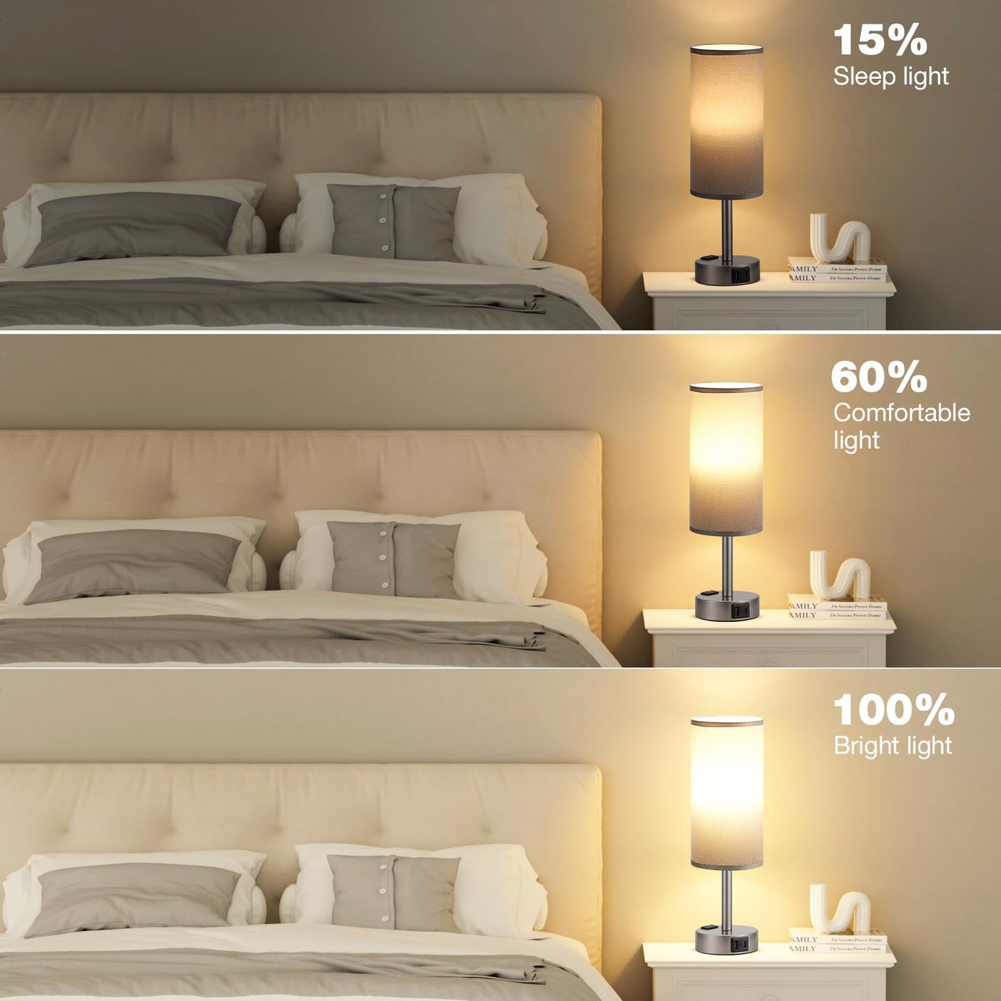 Fenmzee Rose Gold Crystal Touch Lamp 3 Way Dimmable with USB