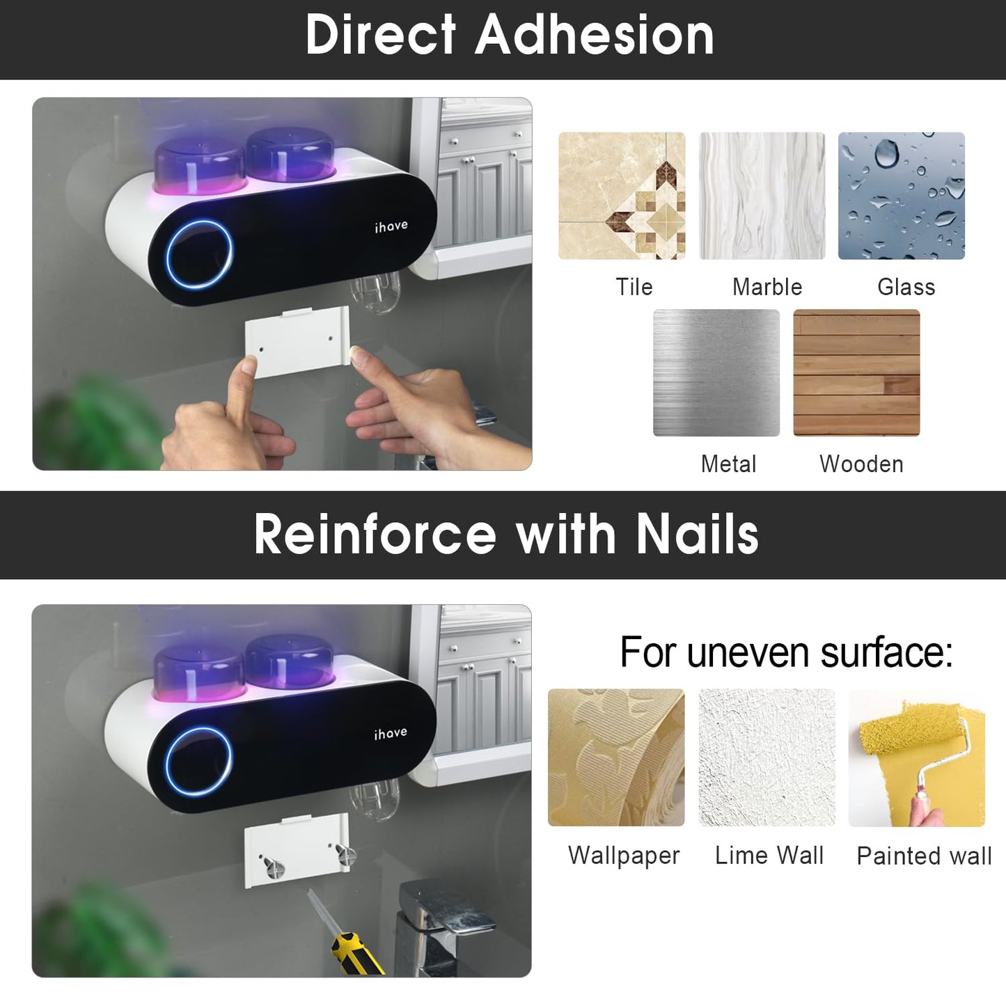 iHave Wall Mount Toothbrush Holder UV Sanitizer and Dispenser