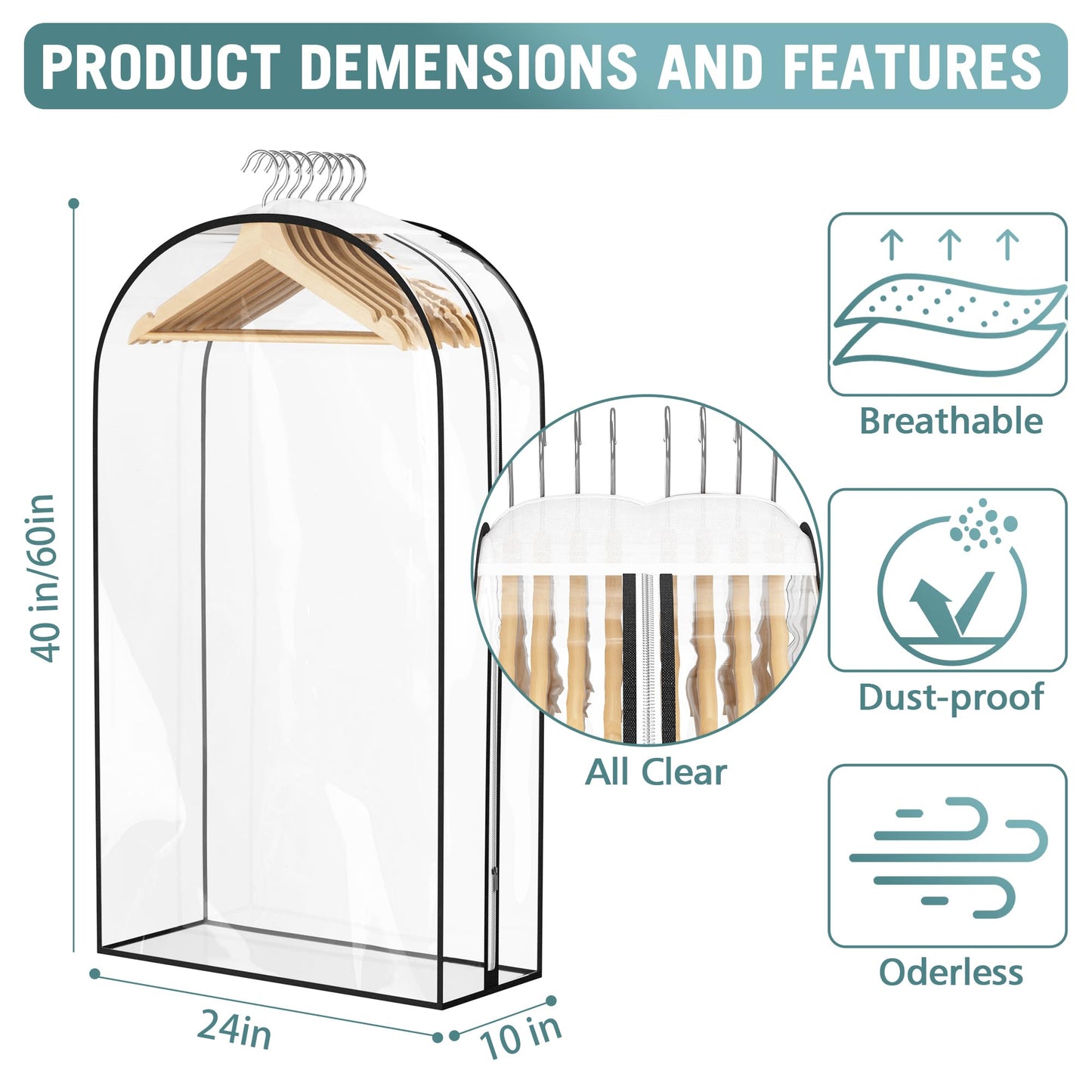 Liuoud Clear Garment Bags 4 Pack 40 Inch Gusseted Suit Covers