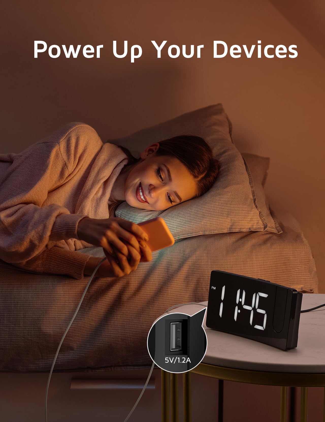 GOLOZA Projection Alarm Clock 180 Degree Rotating LED Clock