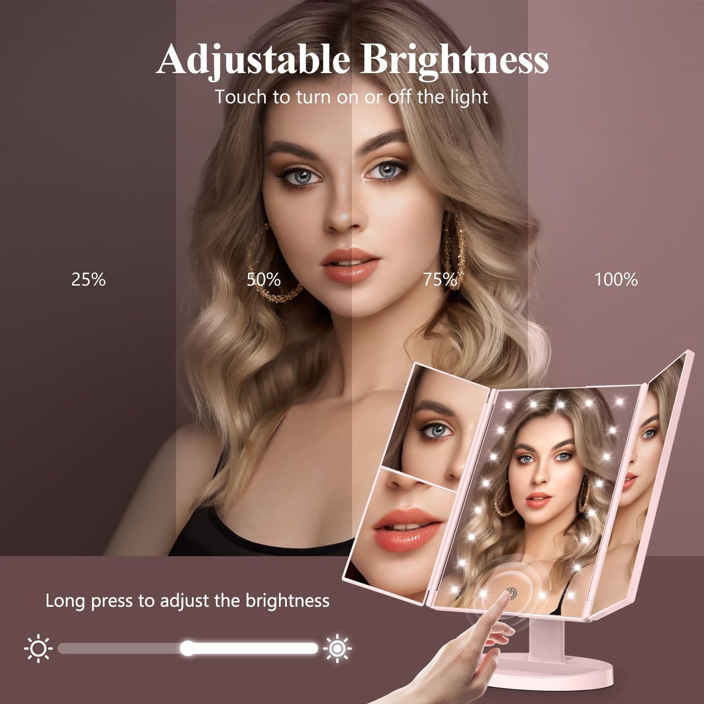 HUONUL Vanity Makeup Mirror Trifold with Lights