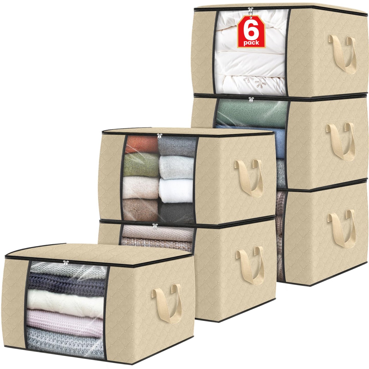 Fab Totes Clothes Storage Bags 6 Pack Foldable Organizers