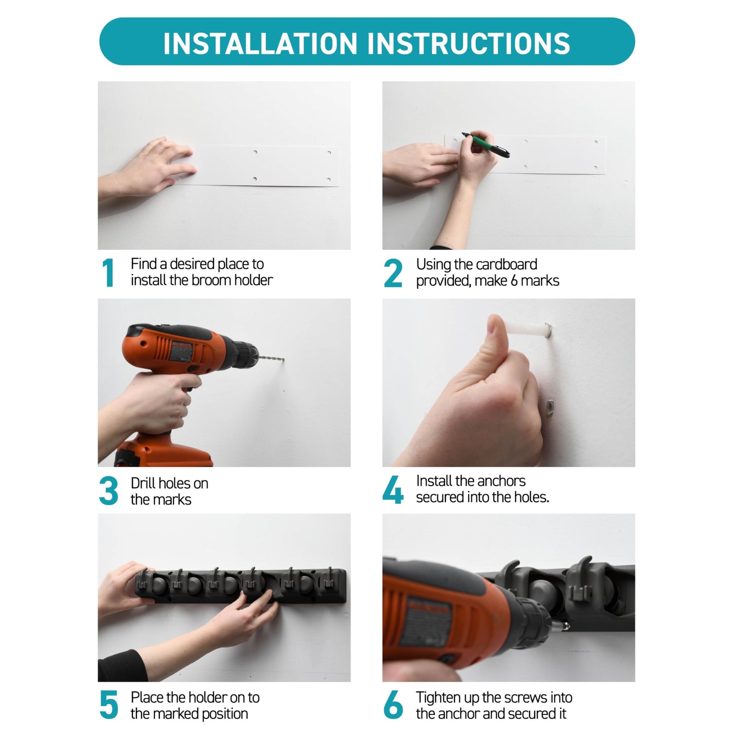 Homeit Mop and Broom Holder Wall Mount Organizer