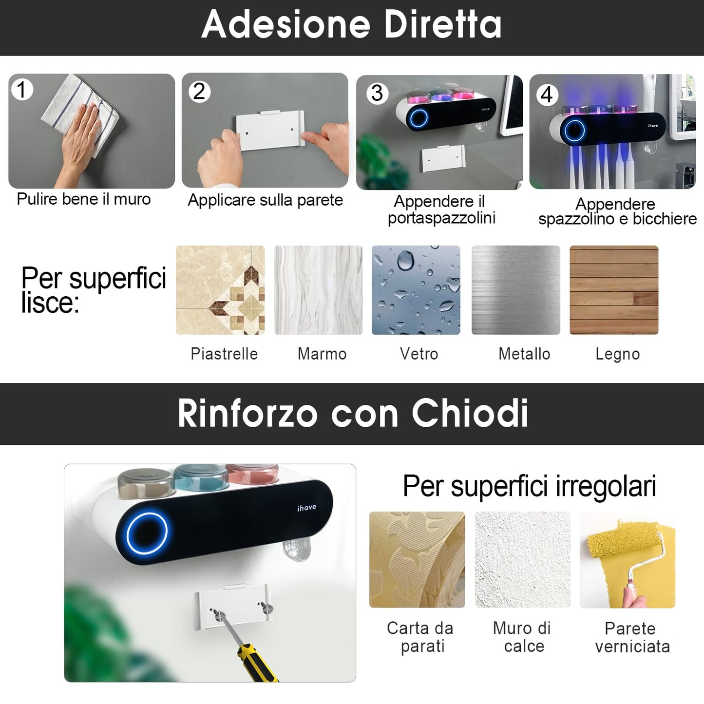 iHave Wall Mount Toothbrush Holder UV Sanitizer and Dispenser