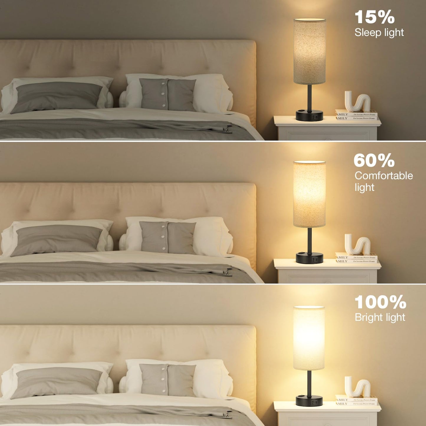 Fenmzee Rose Gold Crystal Touch Lamp 3 Way Dimmable with USB