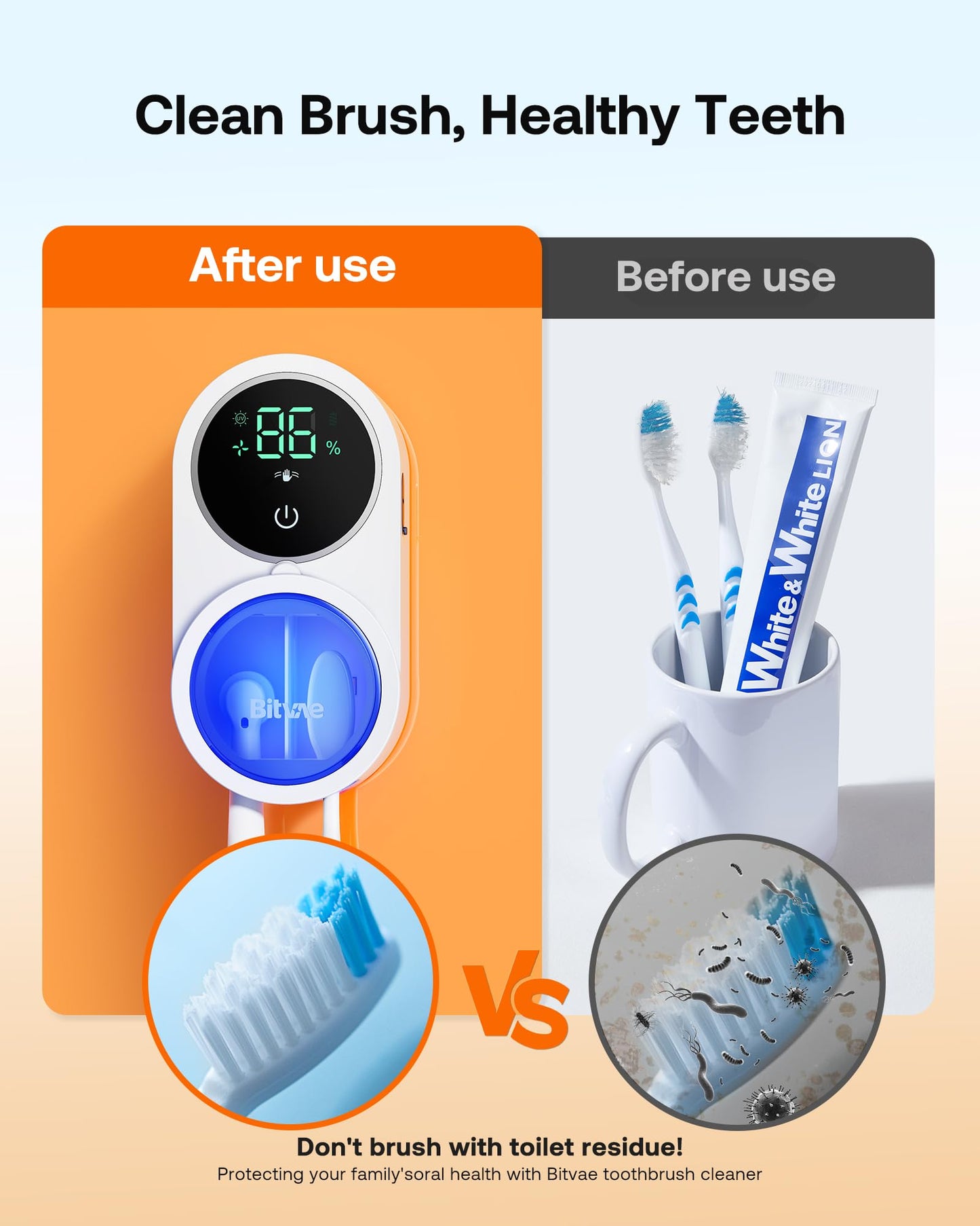 Bitvae Toothbrush Cleaner and Holder Smart LED Drying Station