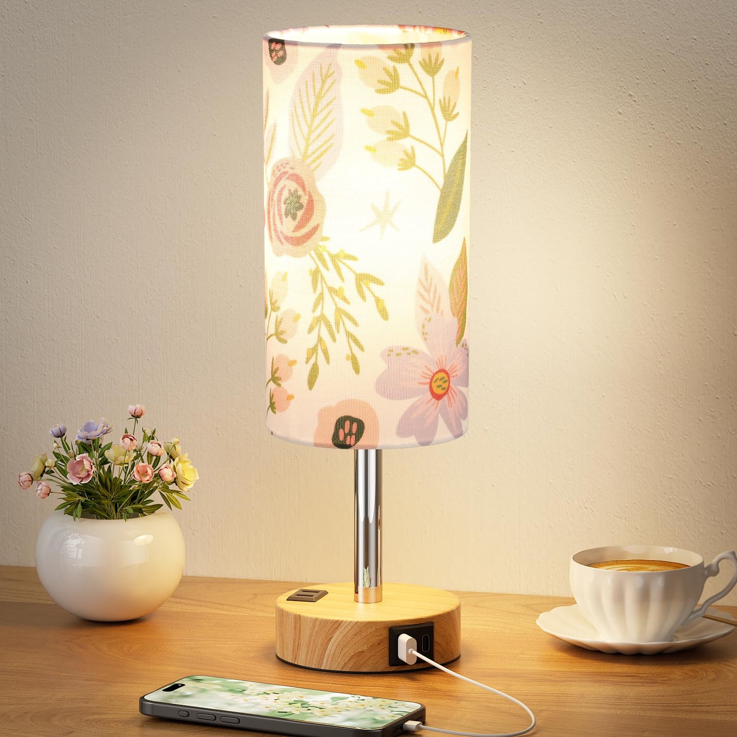Fenmzee Rose Gold Crystal Touch Lamp 3 Way Dimmable with USB