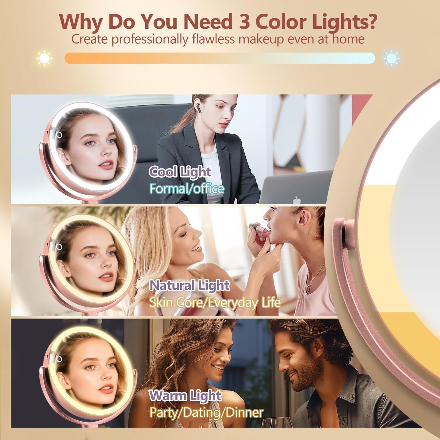 20X Magnifying Makeup Mirror Lighted Dual Sided Mirror