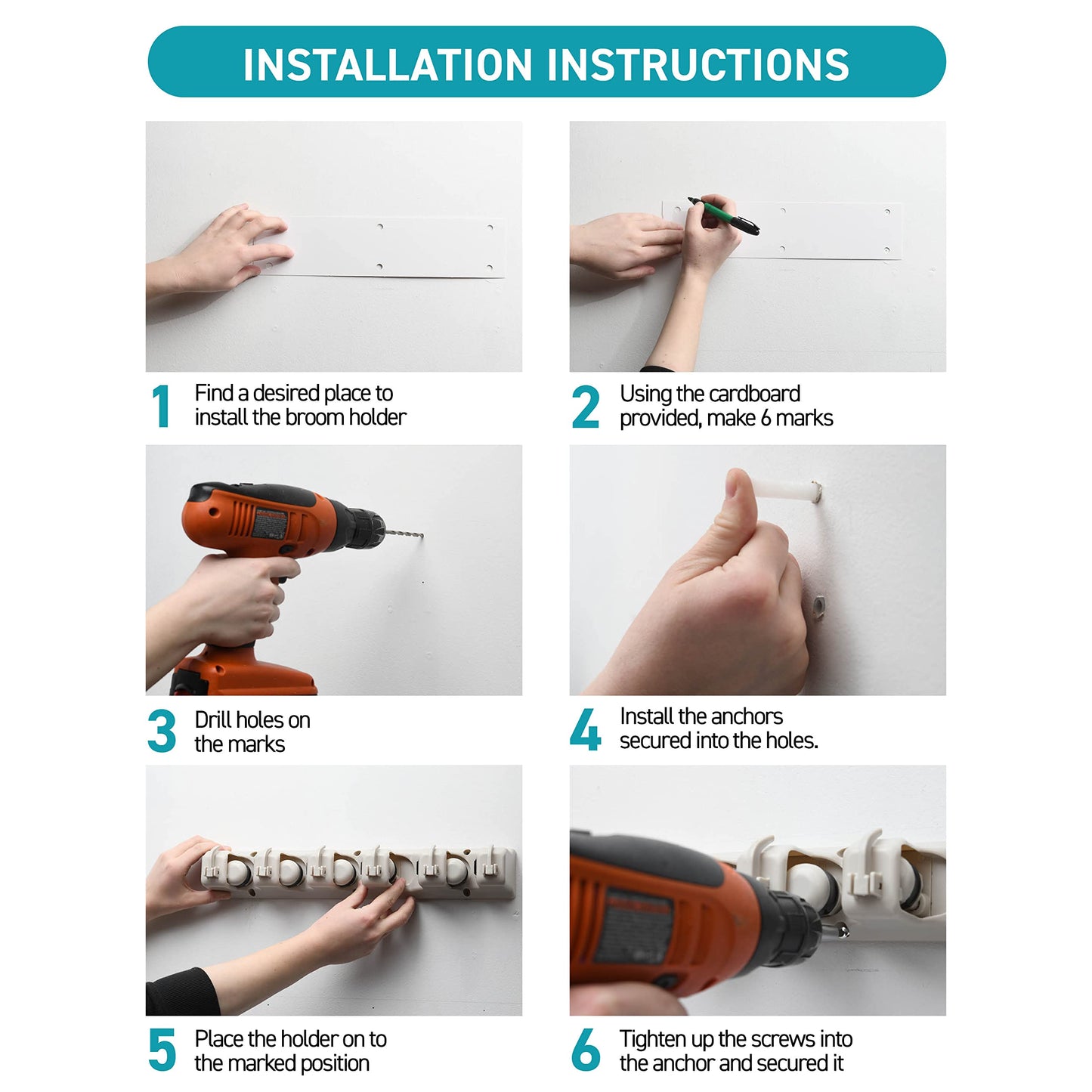 Homeit Mop and Broom Holder Wall Mount Organizer