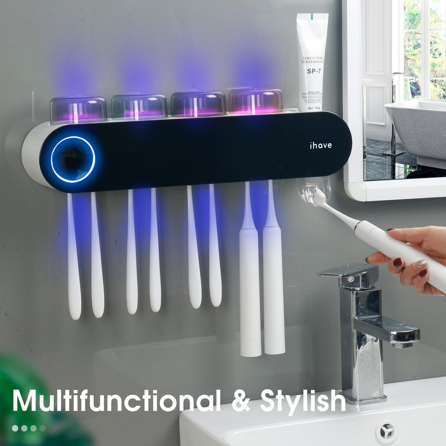 iHave Wall Mount Toothbrush Holder UV Sanitizer and Dispenser