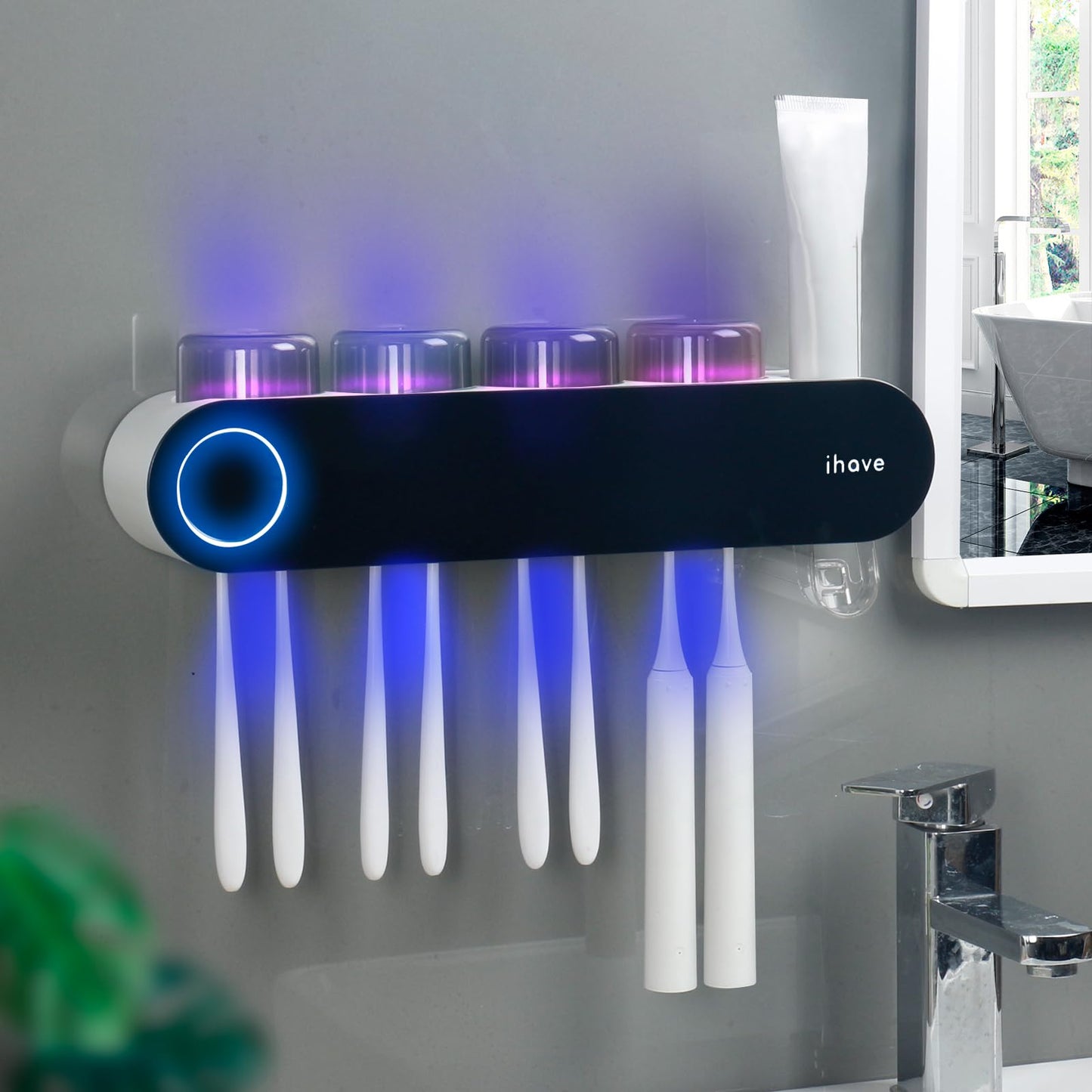 iHave Wall Mount Toothbrush Holder UV Sanitizer and Dispenser