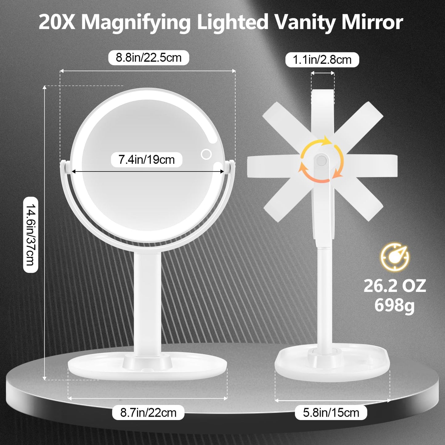 20X Magnifying Makeup Mirror Lighted Dual Sided Mirror