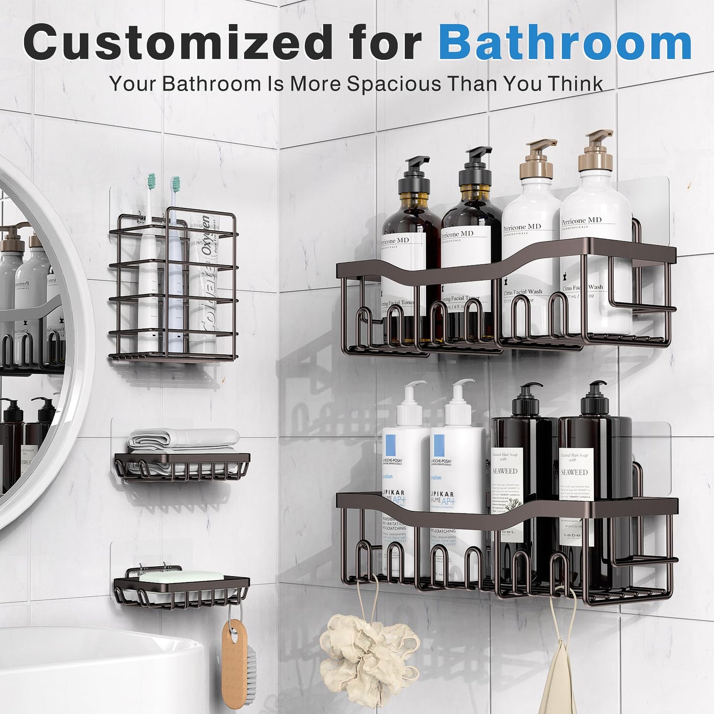 EUDELE Adhesive Shower Caddy 5 Pack Rustproof Organizer