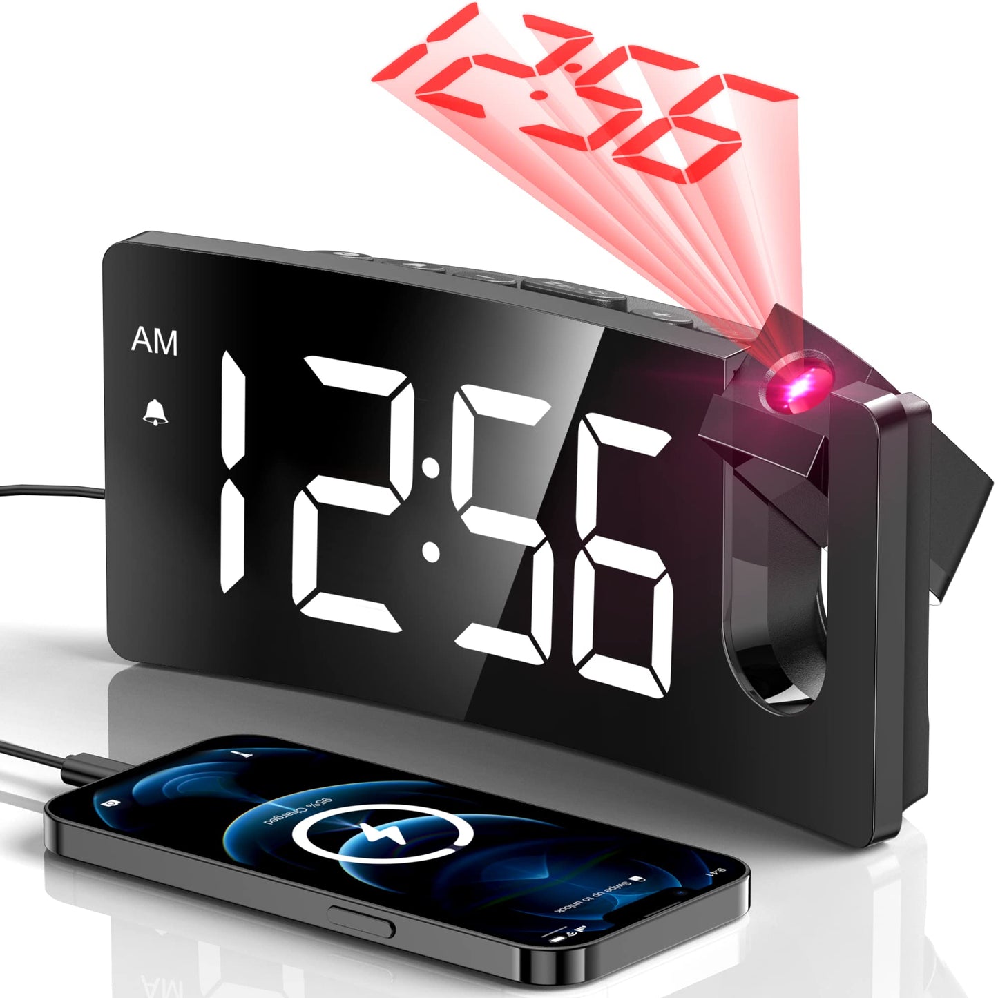 GOLOZA Projection Alarm Clock 180 Degree Rotating LED Clock
