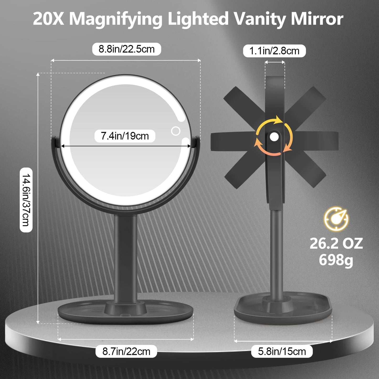 20X Magnifying Makeup Mirror Lighted Dual Sided Mirror