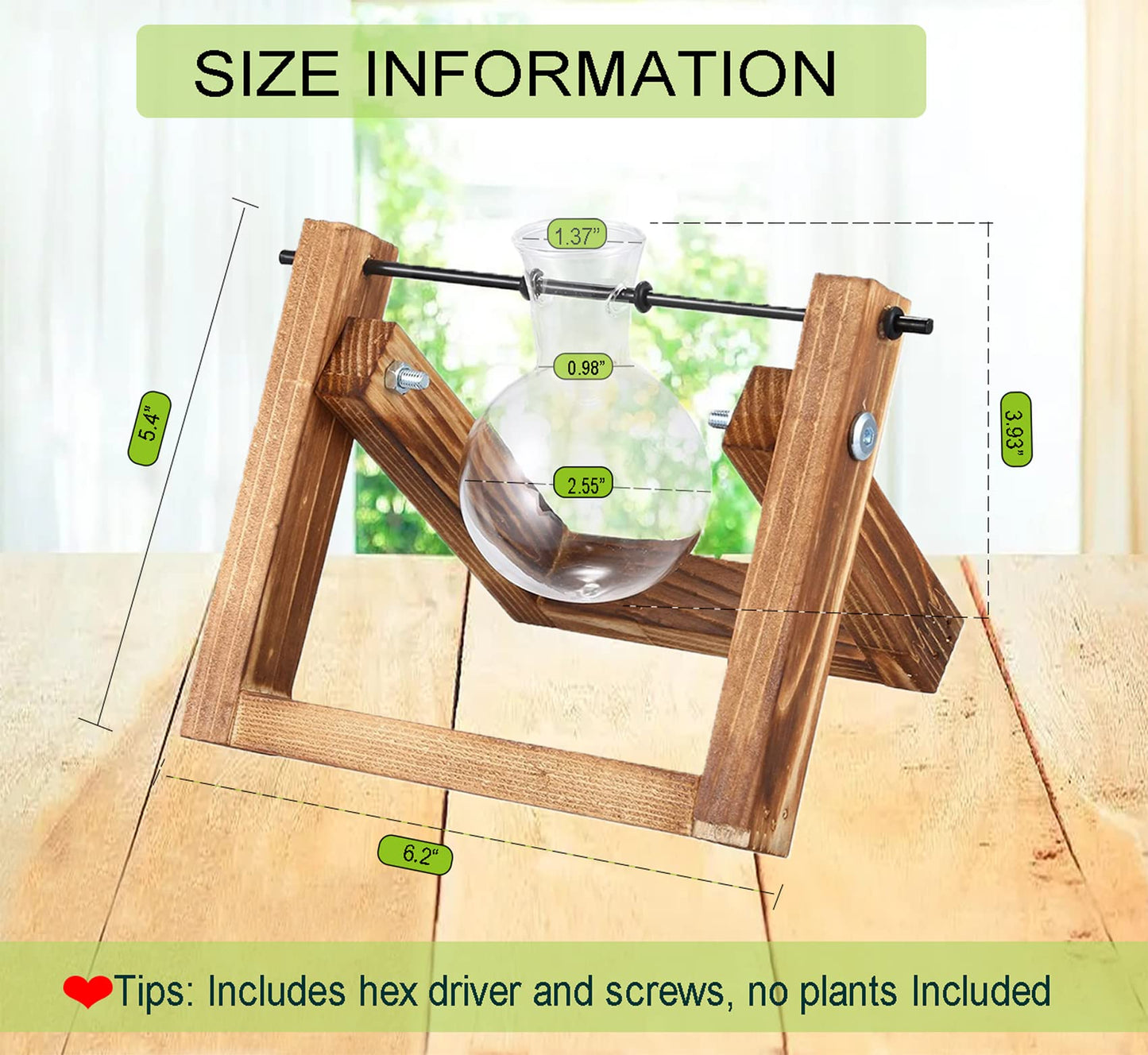 Kingbuy Terrarium Propagation Station 3 Bulb Glass Vase on Wooden Stand