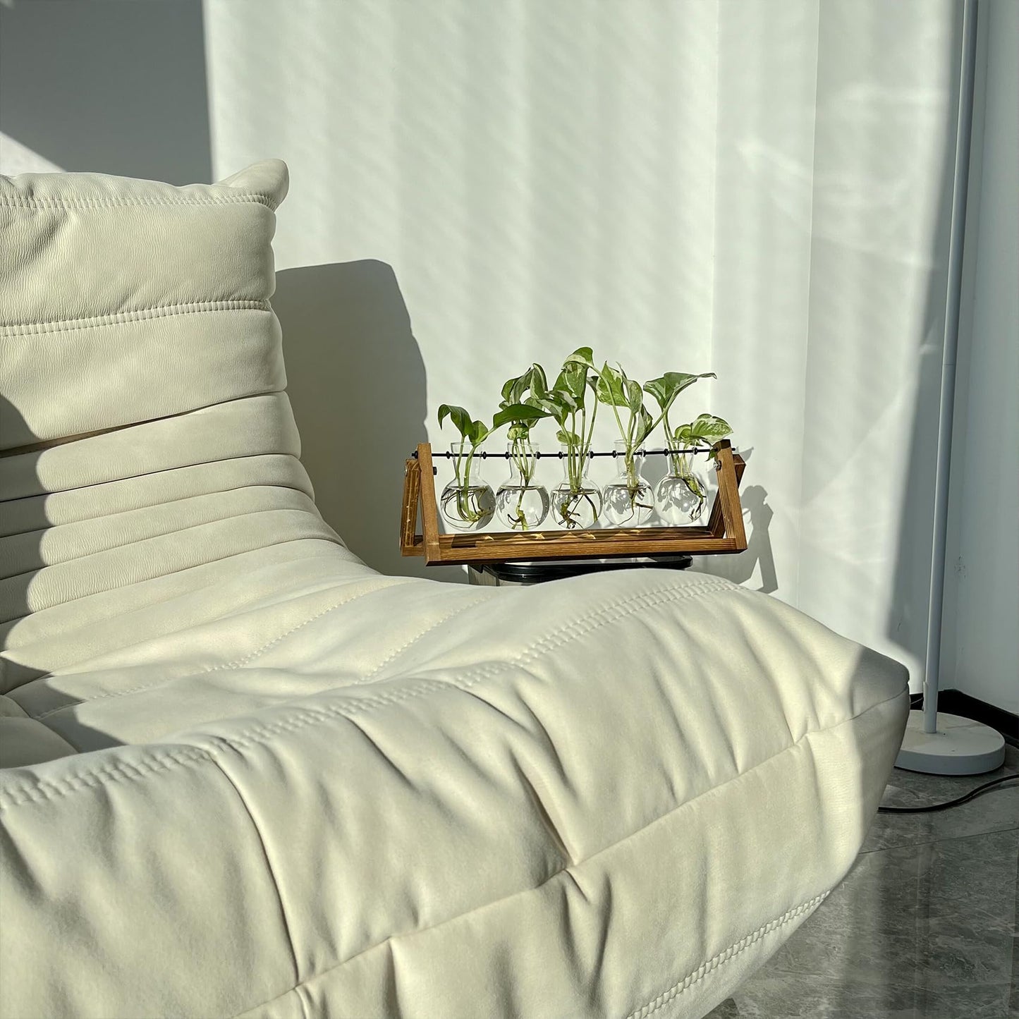 Kingbuy Terrarium Propagation Station 3 Bulb Glass Vase on Wooden Stand