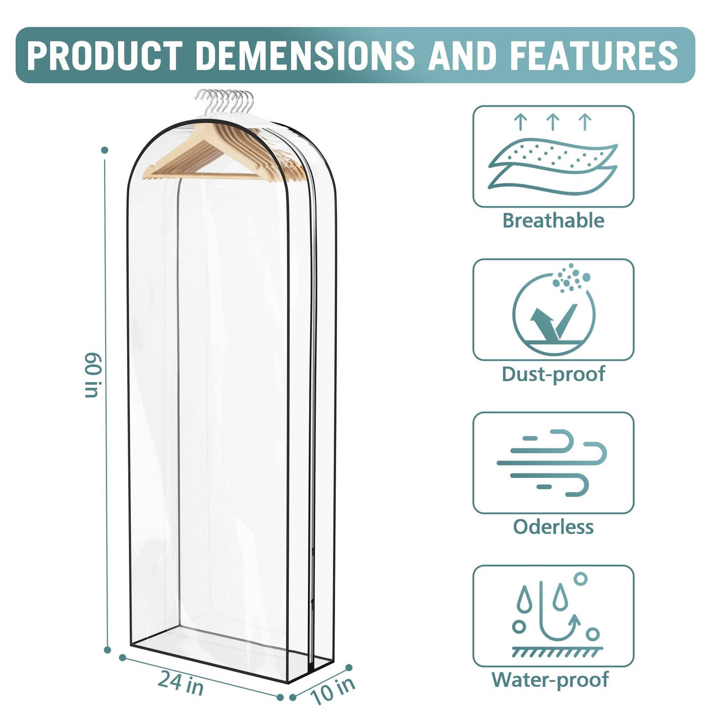 Liuoud Clear Garment Bags 4 Pack 40 Inch Gusseted Suit Covers