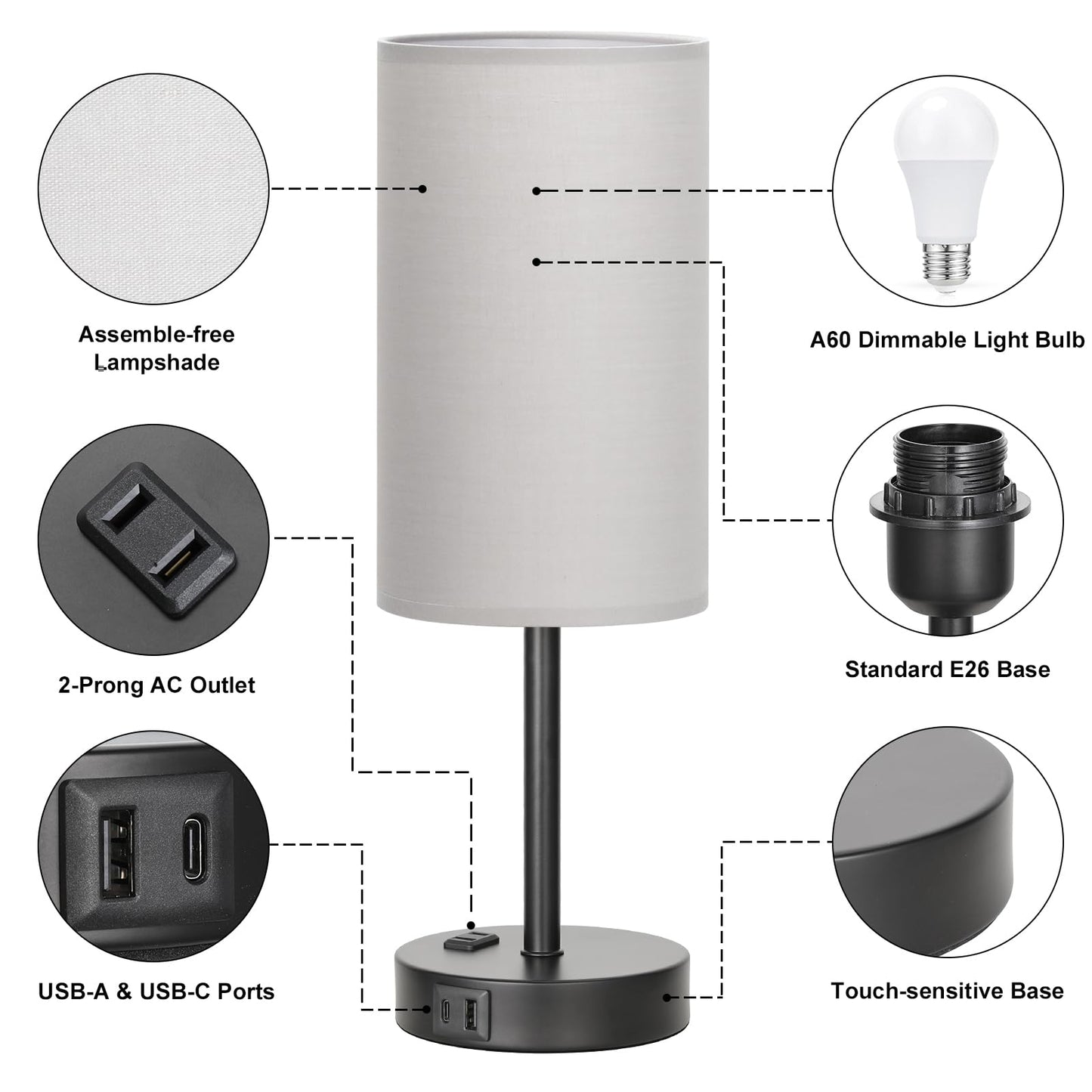 Fenmzee Rose Gold Crystal Touch Lamp 3 Way Dimmable with USB