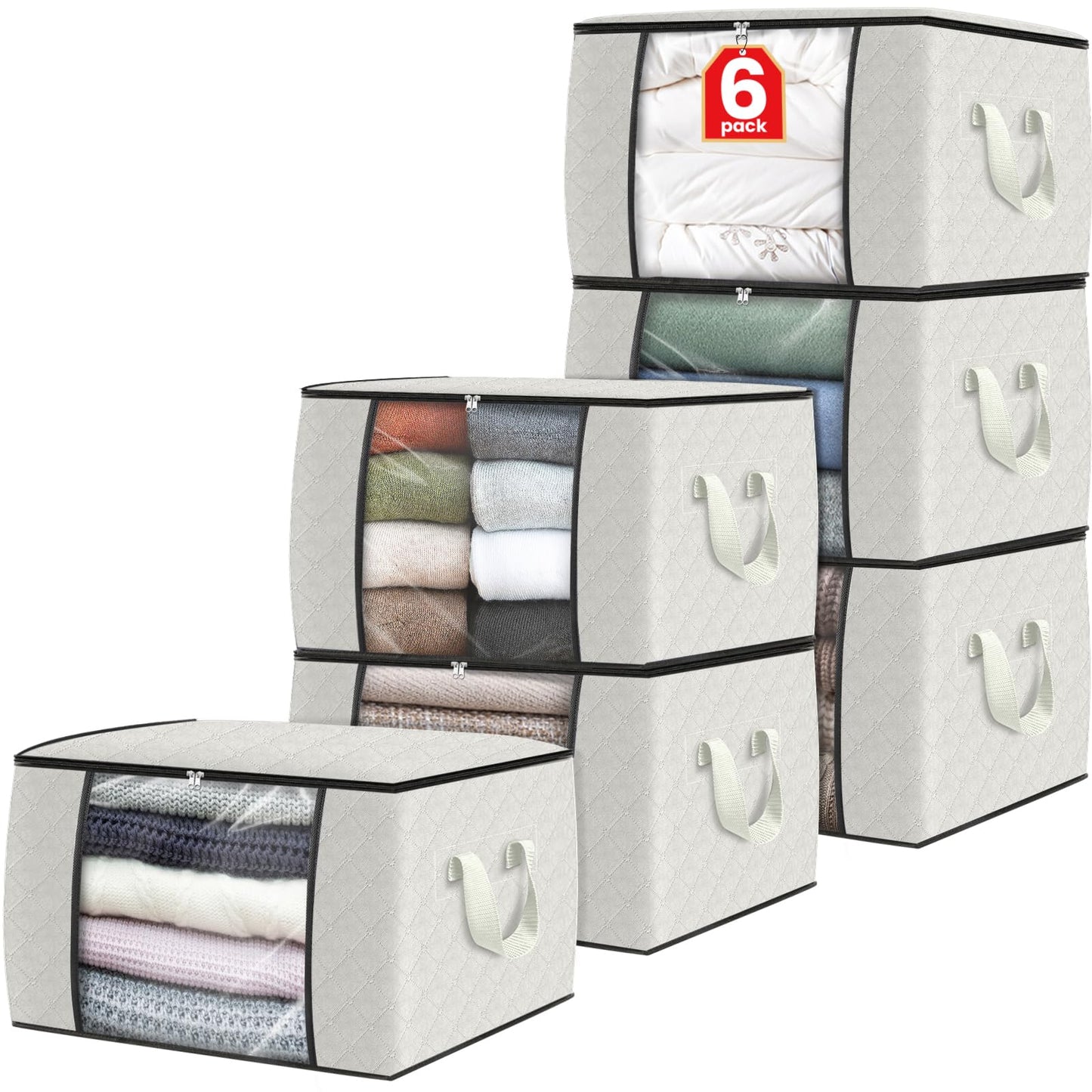 Fab Totes Clothes Storage Bags 6 Pack Foldable Organizers