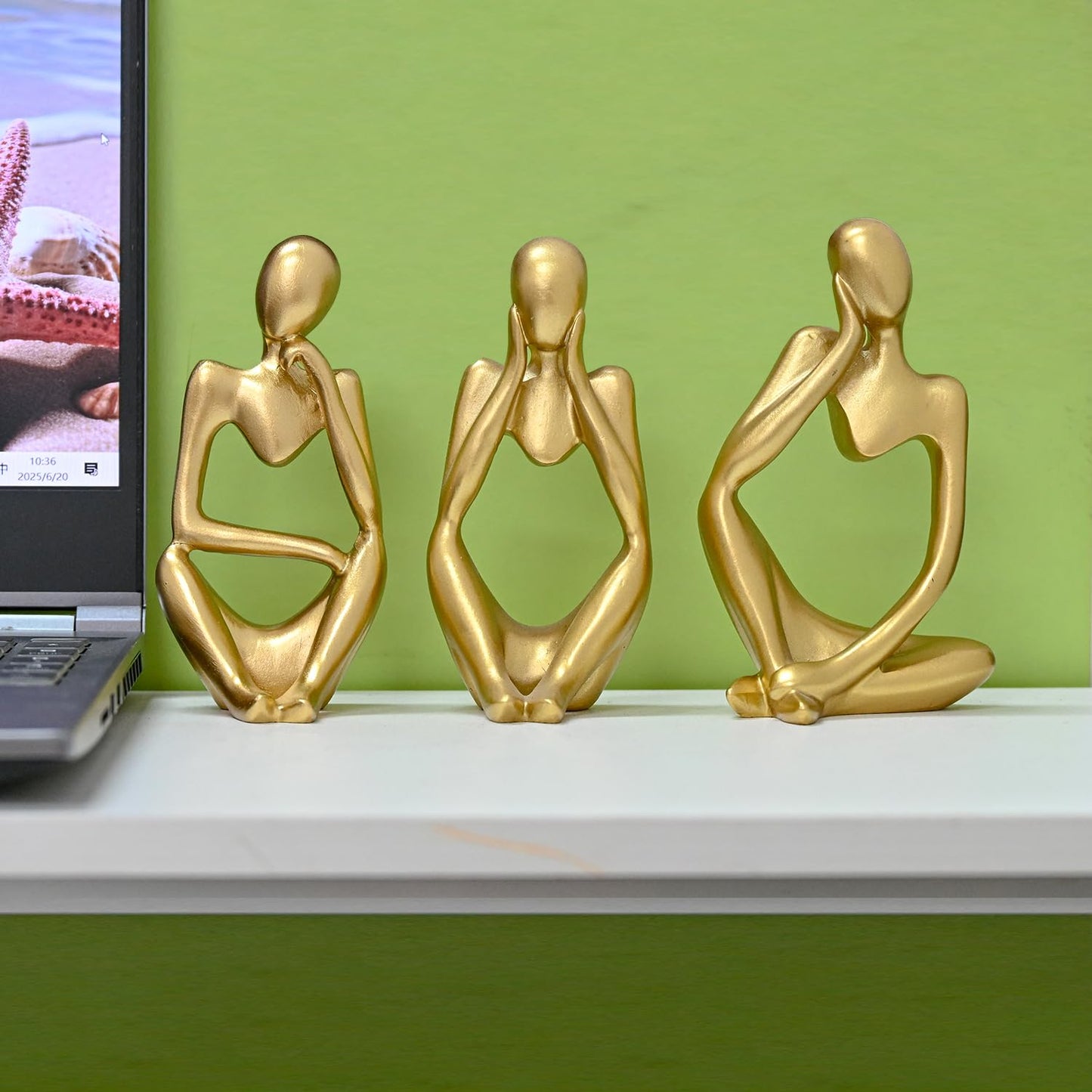 BOPART Gold Thinker Statues 3 Piece Modern Figurine Set