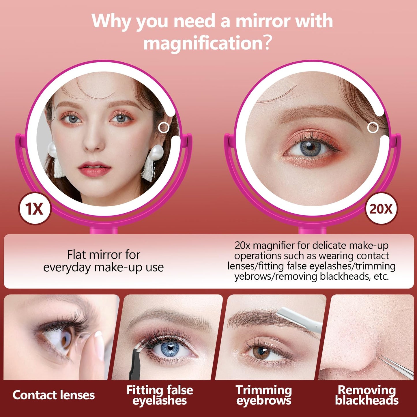 20X Magnifying Makeup Mirror Lighted Dual Sided Mirror