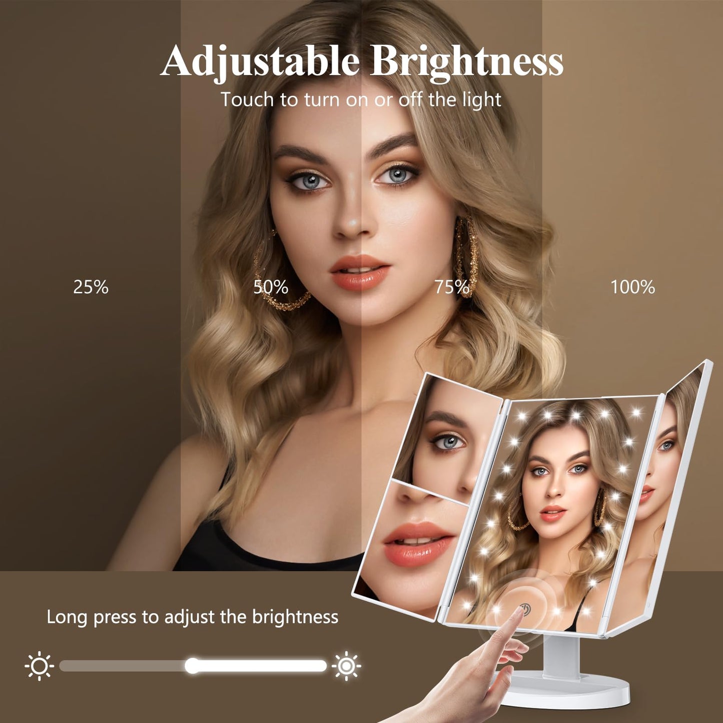 HUONUL Vanity Makeup Mirror Trifold with Lights