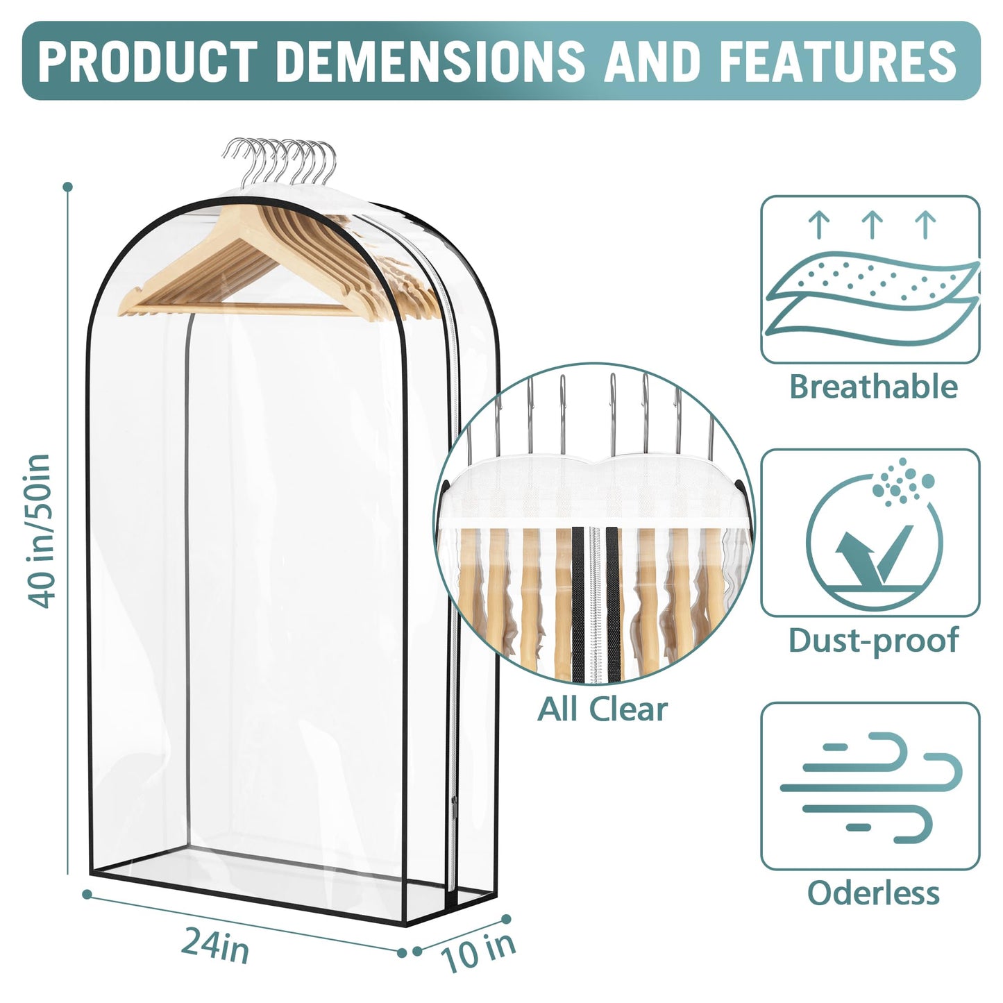 Liuoud Clear Garment Bags 4 Pack 40 Inch Gusseted Suit Covers