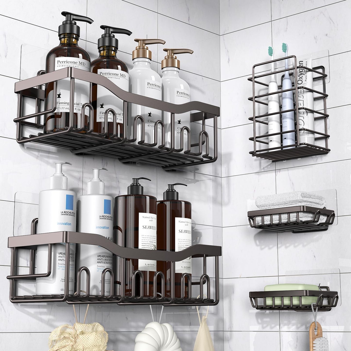 EUDELE Adhesive Shower Caddy 5 Pack Rustproof Organizer