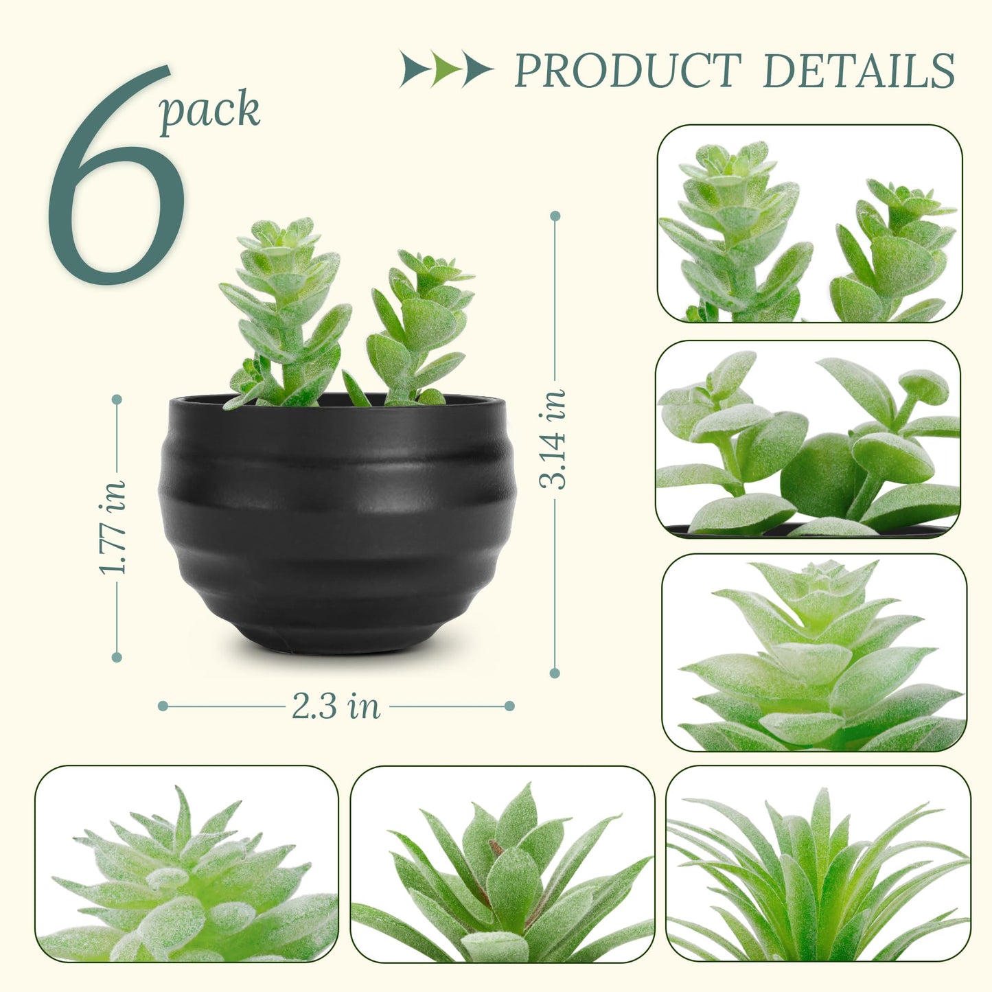 Der Rose 6 Pack Small Succulent Plants Faux Potted Greenery