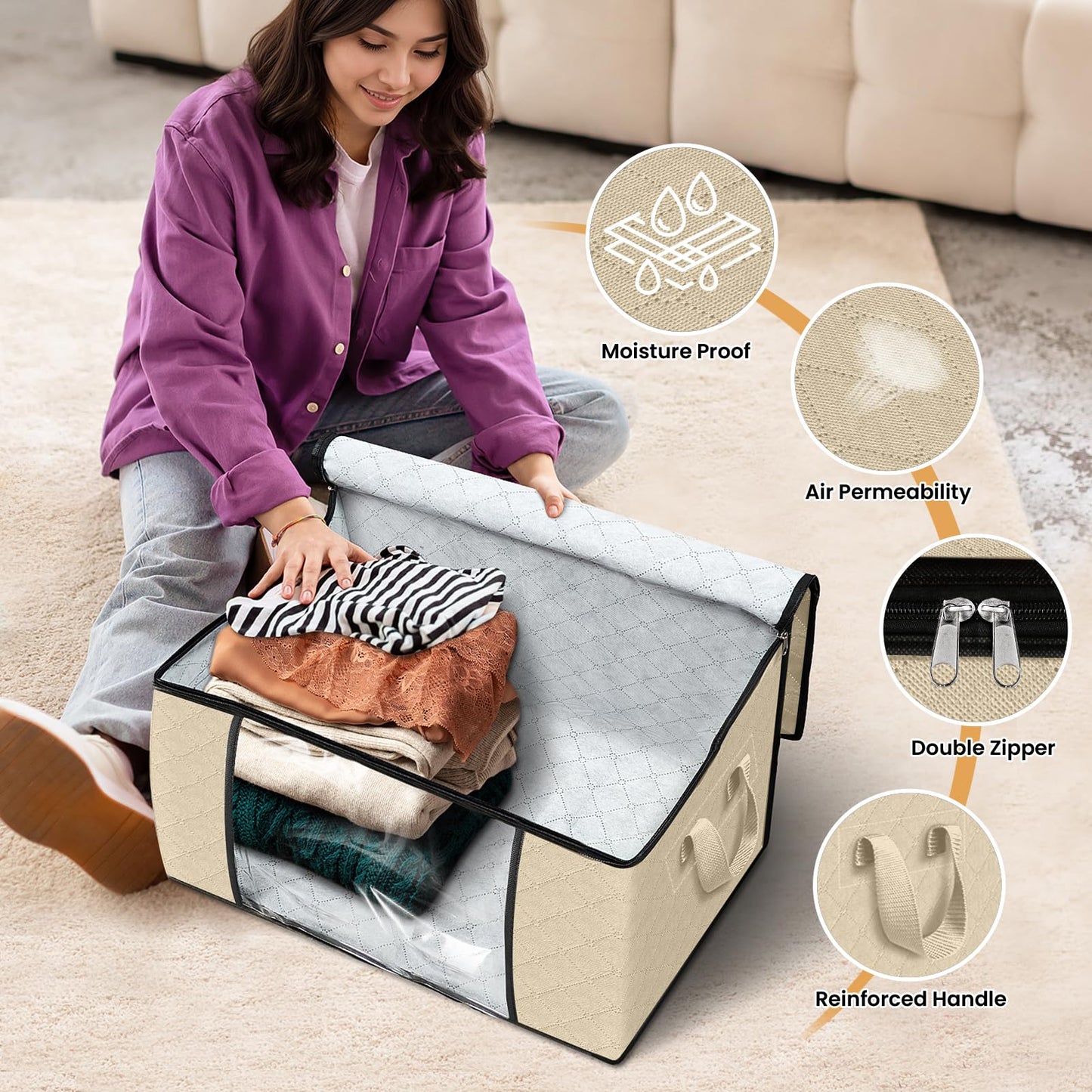 Fab Totes Clothes Storage Bags 6 Pack Foldable Organizers