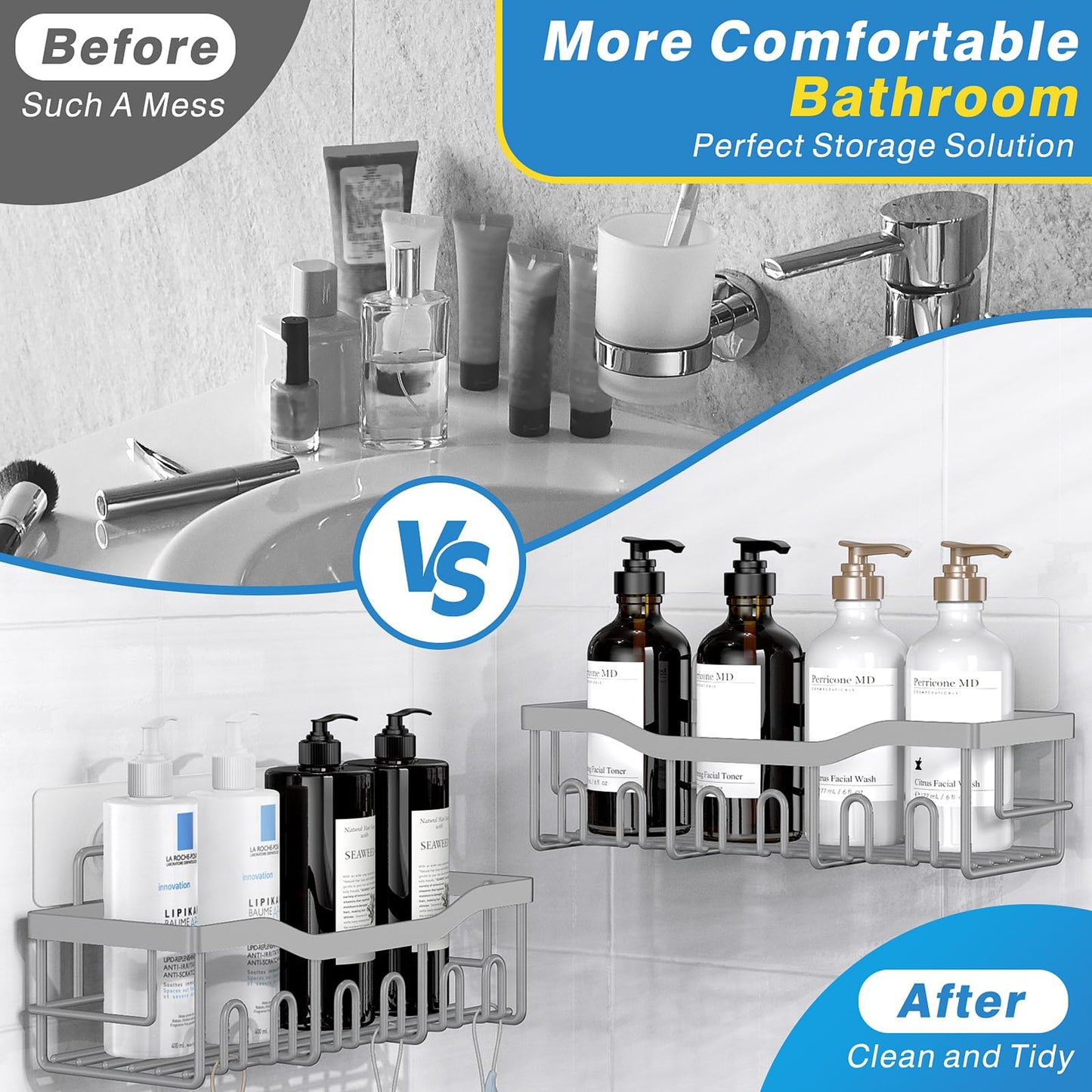 EUDELE Adhesive Shower Caddy 5 Pack Rustproof Organizer